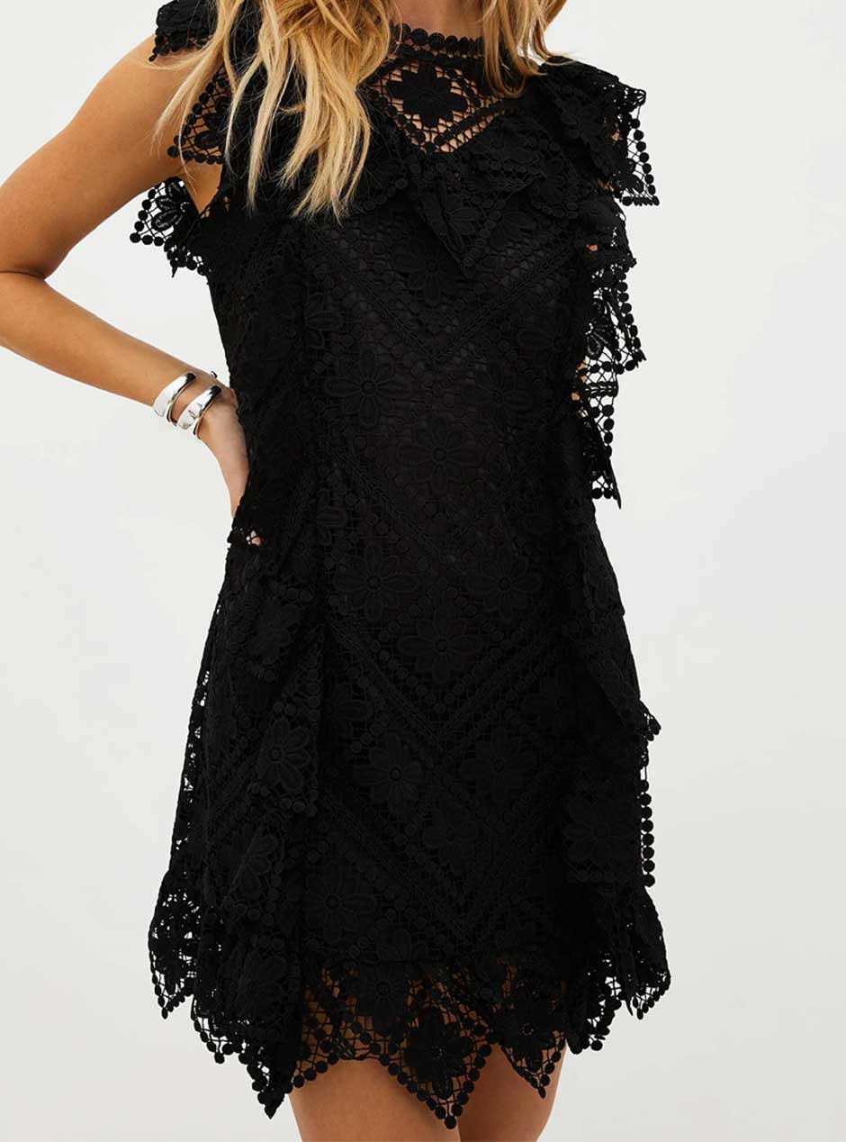 Beach Riot Women's Eugenia Macramé Lace Mini Dress - Black | Sexy Summer Beachwear for Vacations & Pool Parties