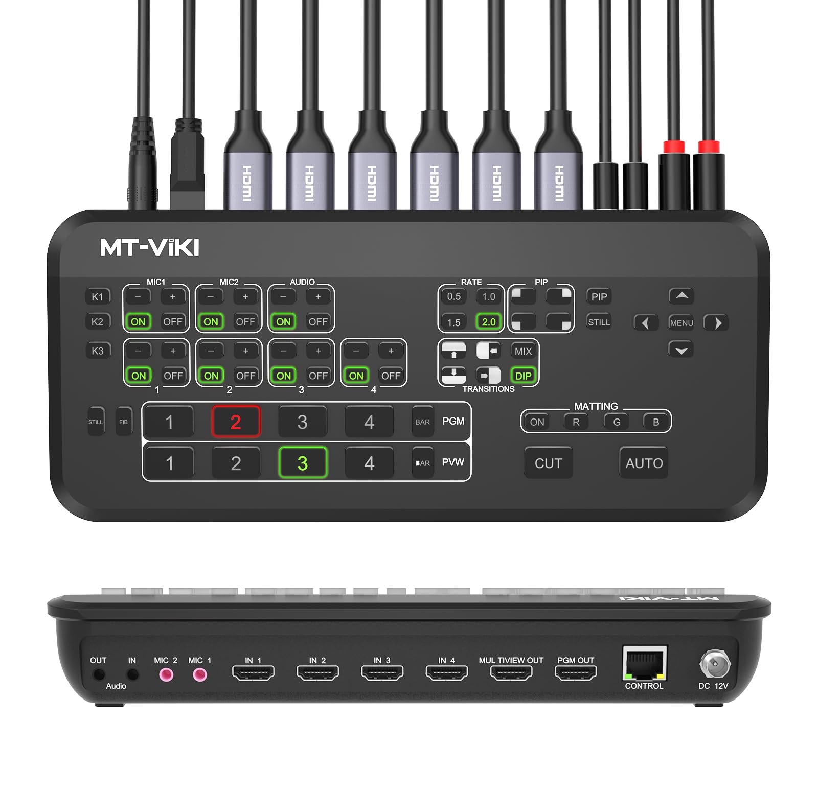 MT-VIKI 4K HDMI Live Stream Switcher - Professional Video Mixer with Multi-View Preview, Audio Mixer & 3.5mm Input - Perfect for OBS, YouTube Live Streaming, Gaming Broadcasts & Church Services