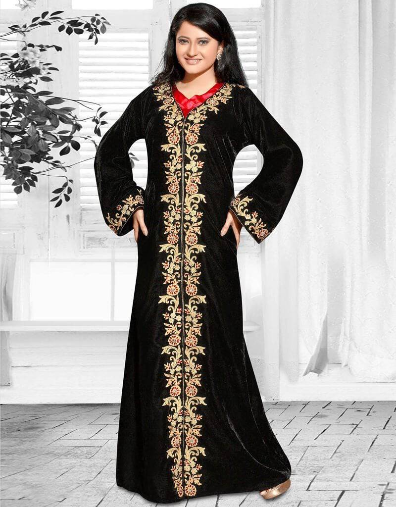 Elegant A-Line Double Neckline Velvet Kaftan Dress for Women - Perfect for Parties, Evening Events & Special Occasions