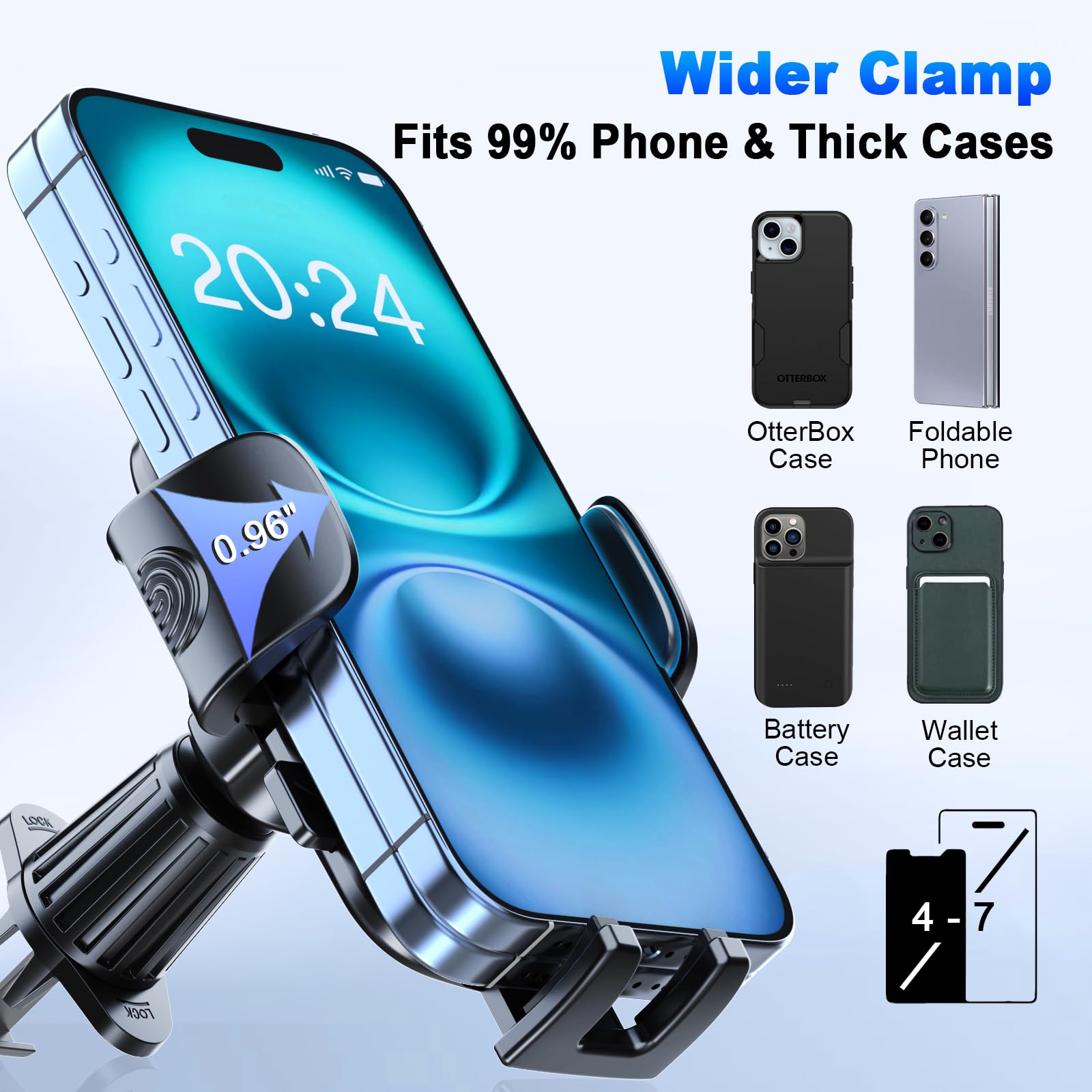 2025 New Ultra-Stable Car Vent Phone Holder with Extended Metal Hook - Wider Clamp for Thicker Cases - Compatible with iPhone 16 Pro Max/15/14/13/12, Samsung S24 Ultra, Pixel & Most Android Phones - Perfect for Safe Driving & Hands-Free Navigation