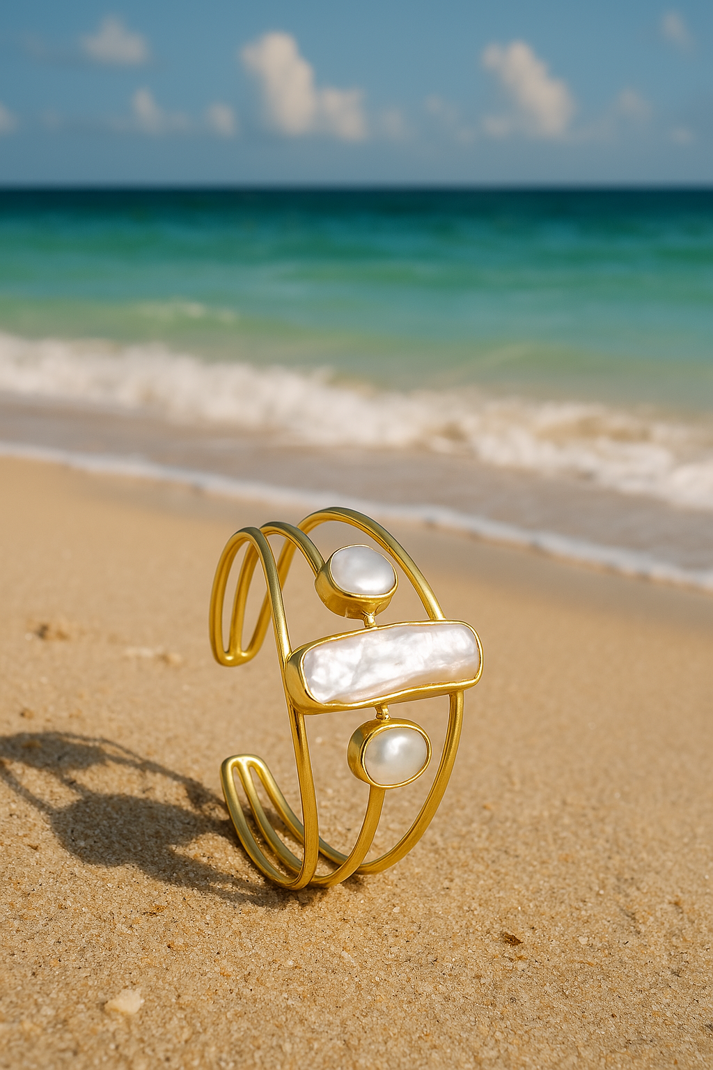 Elegant Tapered Geometric Freshwater Pearl Cuff Bracelet for Women - Perfect for Weddings, Parties & Special Occasions