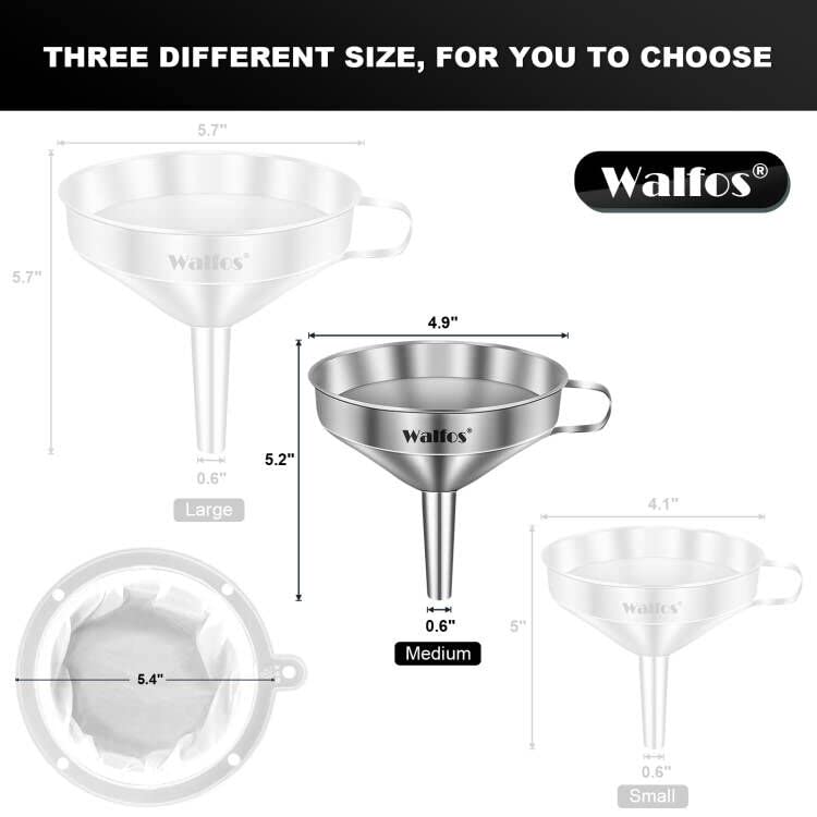 Premium Stainless Steel Kitchen Funnel with 2 Removable Strainers & Cleaning Brush - Ideal for Liquids, Oils, Jam, Dry Ingredients & Powder Transfer (4.9