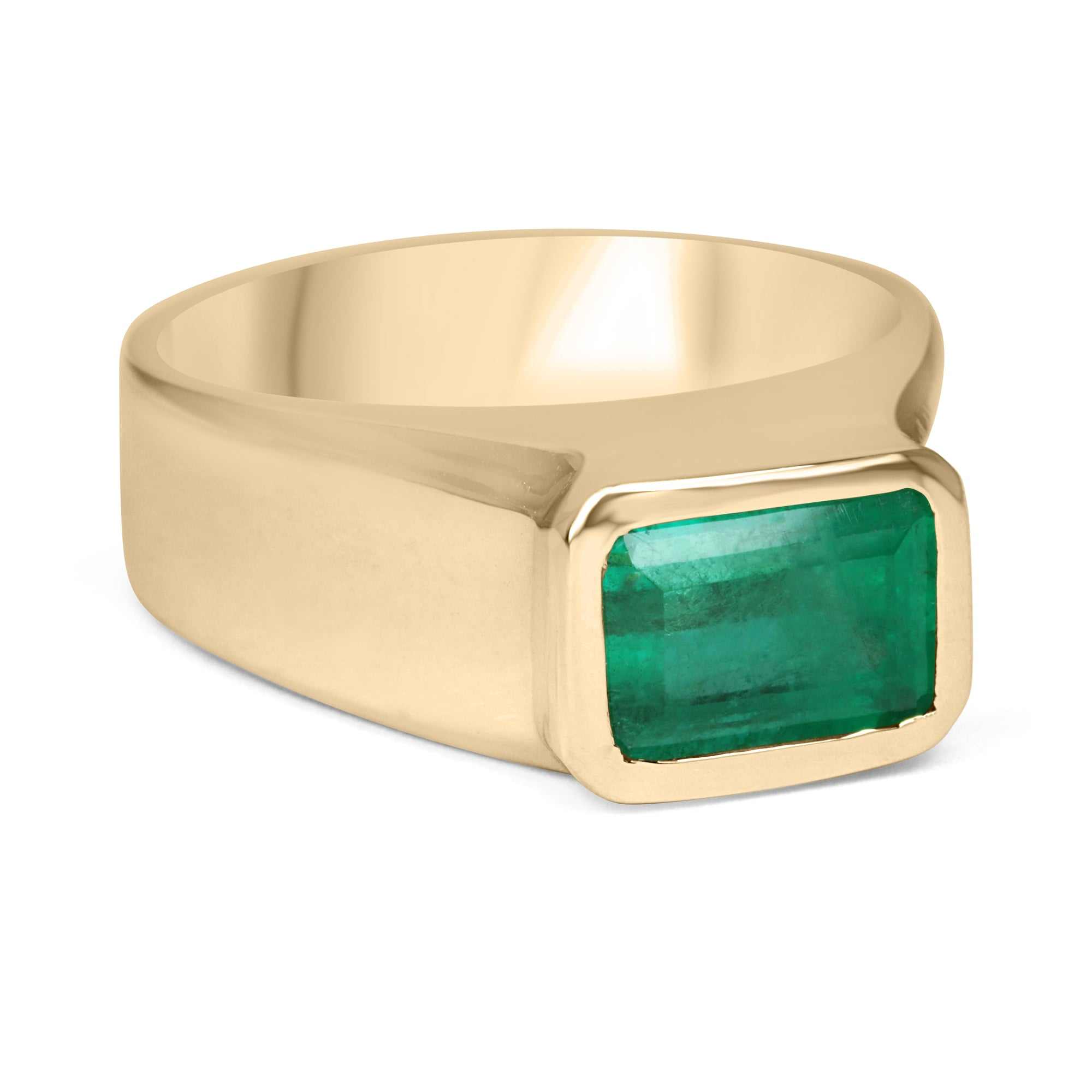 3.20 Carat Chunky East-West Emerald Solitaire Ring for Men in 18K Gold - Luxury Wedding Band, Anniversary Gift & Statement Jewelry for Special Occasions