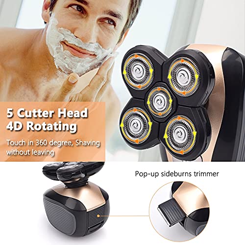 5-in-1 Rechargeable Electric Razor for Men - Bald Head Shaver with 5 Floating Heads, Beard Trimmer, Nose & Ear Hair Clipper - Perfect for Full Body Grooming, Travel & Daily Shaving Routine