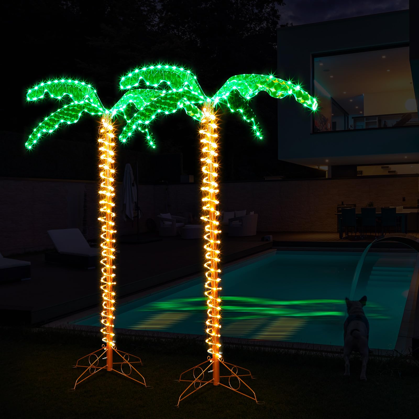 Fabbay 2 Pack 5ft LED Lighted Artificial Palm Tree - Outdoor Indoor Tropical Decor for Patio, Yard, Pool, Party, Hawaiian Bar & Christmas (Perfect for Backyard, Garden, Wedding, Luau, Beach Theme Events)