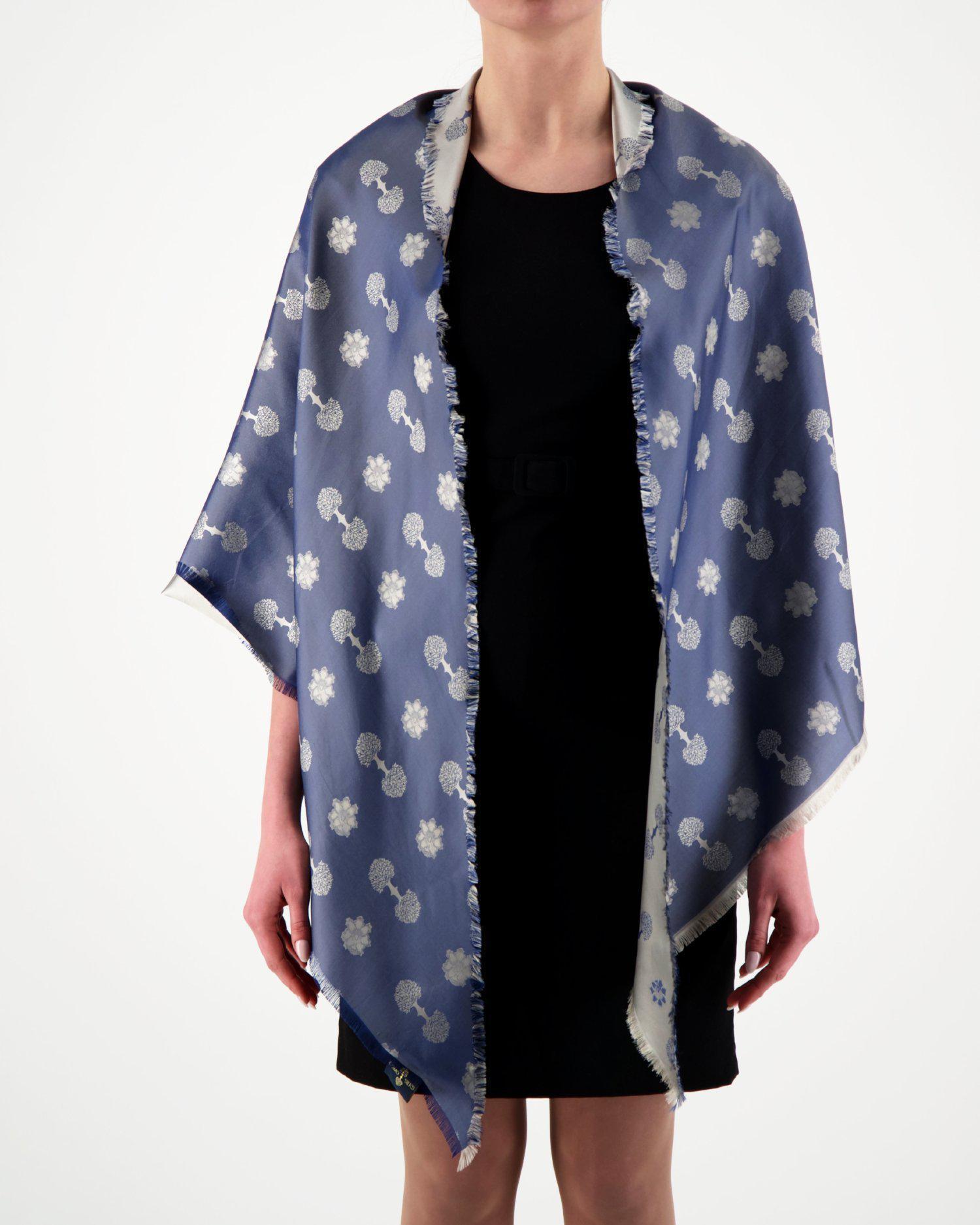 Como Silks Blue Pelargoni Azzurro Silk Scarf - Luxury Italian Fashion Accessory for Women, Elegant Gift for Mother's Day, Wedding & Special Occasions