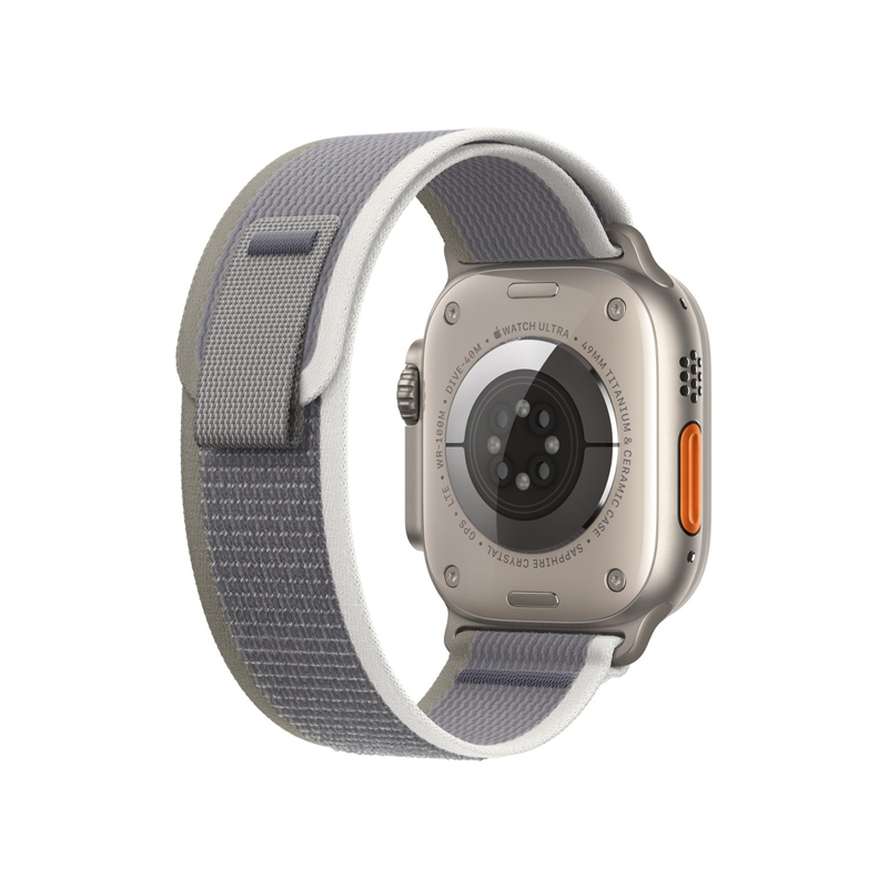 Apple Watch Ultra 2 (GPS + Cellular) Titanium Case 49mm with Green/Gray Trail Loop Band M/L - Perfect for Outdoor Adventures & Fitness Tracking