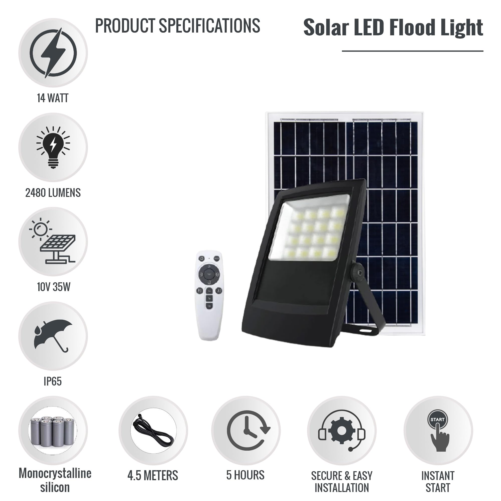 13.5W Solar Motion Sensor Flood Lights with Remote - 1280 Lumens LED Waterproof Outdoor Security Lighting (6000K Daylight White) for Patio, Yard, Street, Garden & Driveway | Auto On/Off Solar Powered Wall Lights for Home & Commercial Use