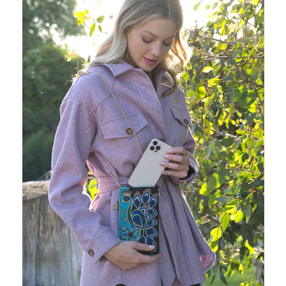 Mary Frances Peacock Pride Beaded Crossbody Phone Bag - Stylish Beaded Purse with Adjustable Strap for Women, Perfect for Parties, Weddings & Evening Events