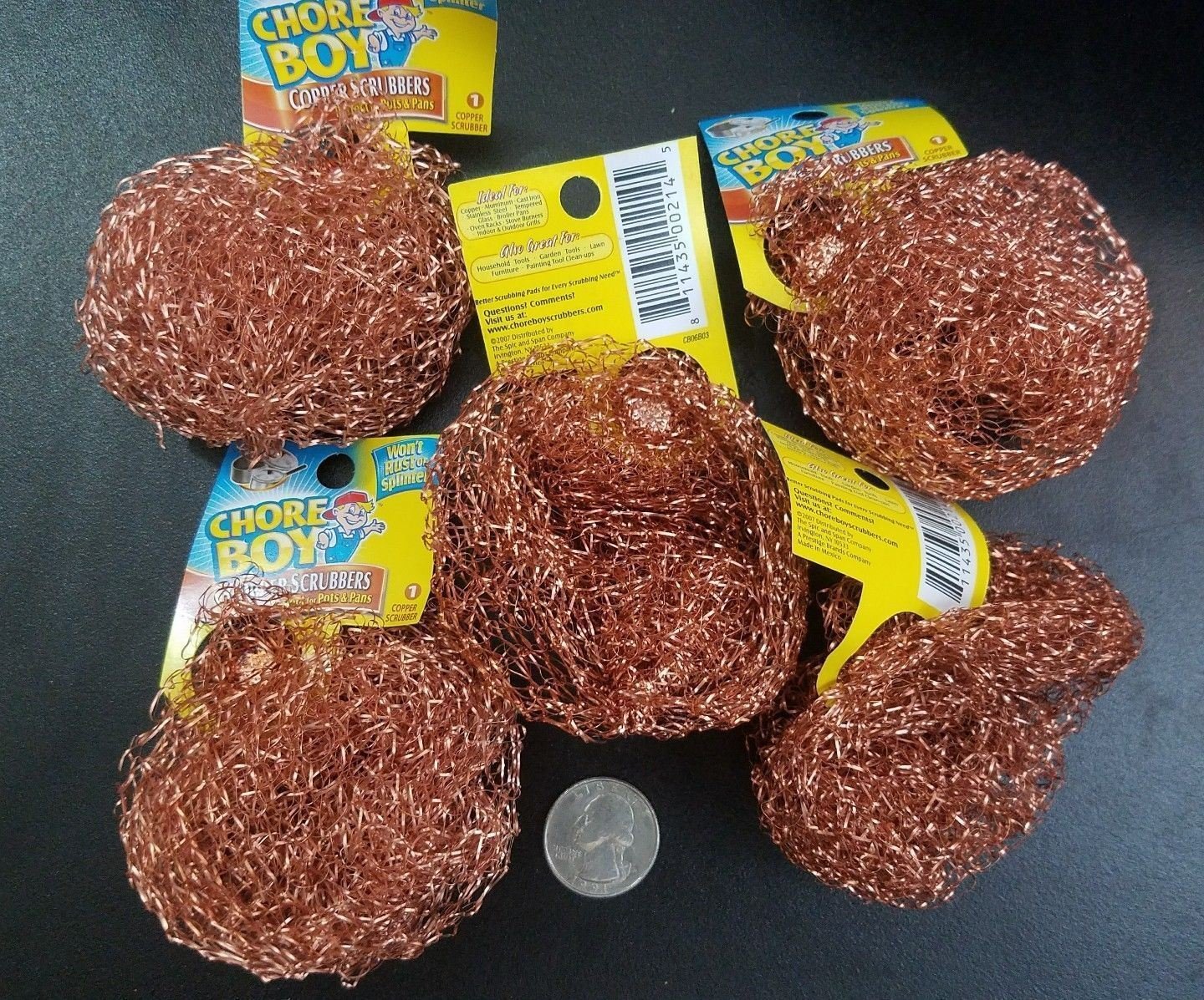 6 Pack 100% Pure Copper Chore Boy Scouring Pads - Heavy Duty Copper Scrubbers for Kitchen Cleaning, Grill Maintenance, and Cookware Restoration