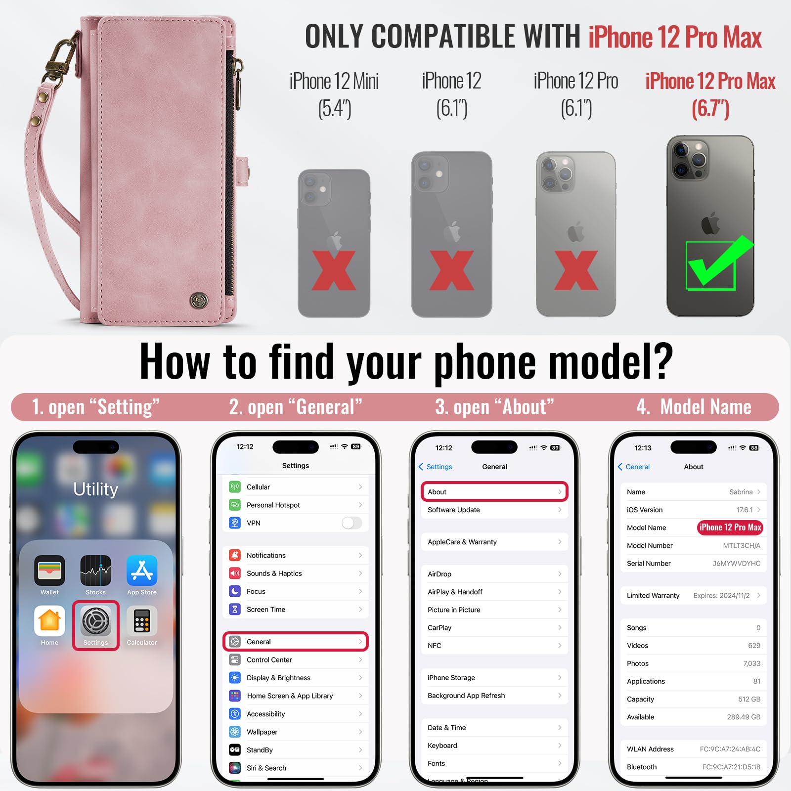 RFID Blocking PU Leather Magnetic Flip Wallet Phone Case for iPhone 12 Pro Max - Compatible with iPhone 12 Pro Max Case with Card Holder for Women & Men, Rose Pink | Perfect for Everyday Use, Travel Protection & Contactless Security
