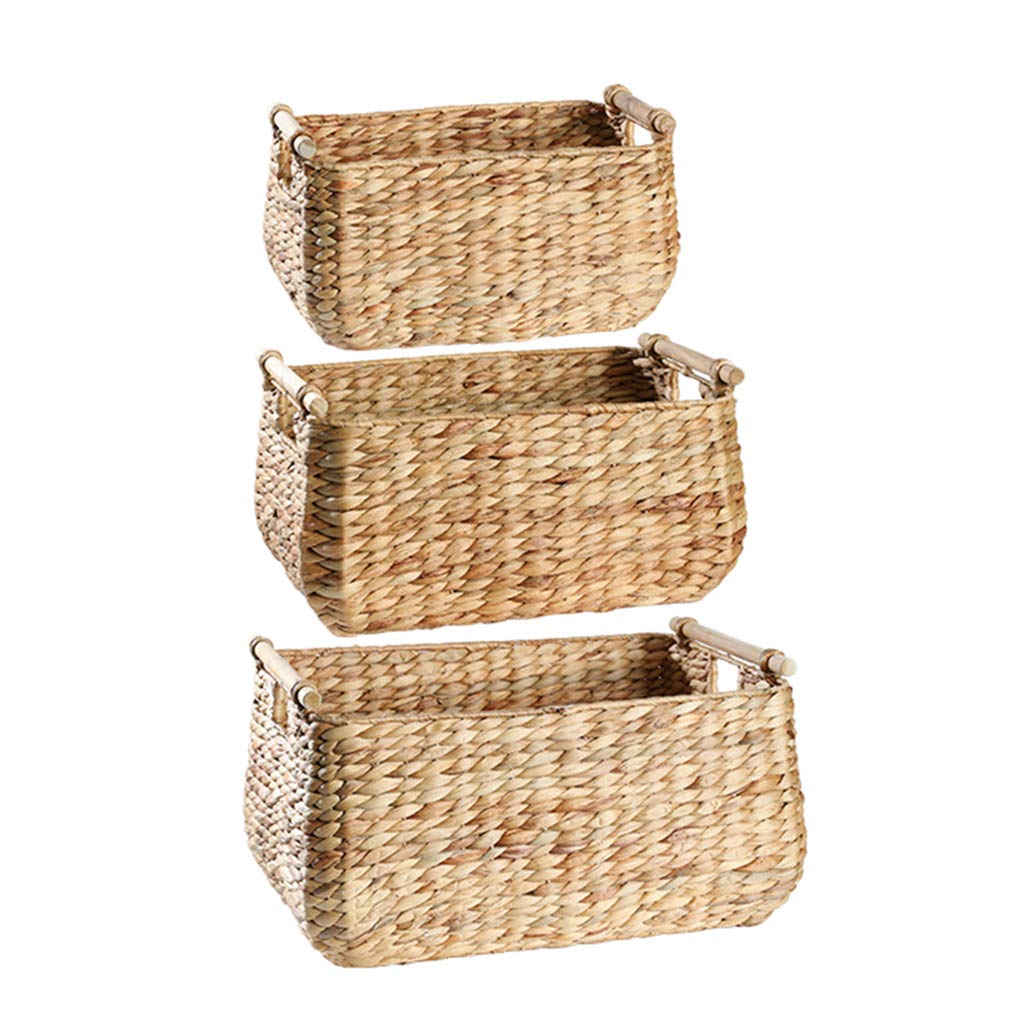 Handwoven Large Storage Baskets with Wooden Handles - Rectangle Organizer for Home Decor, Clothes, Toys & Groceries | Perfect for Living Room, Bedroom & Nursery Organization