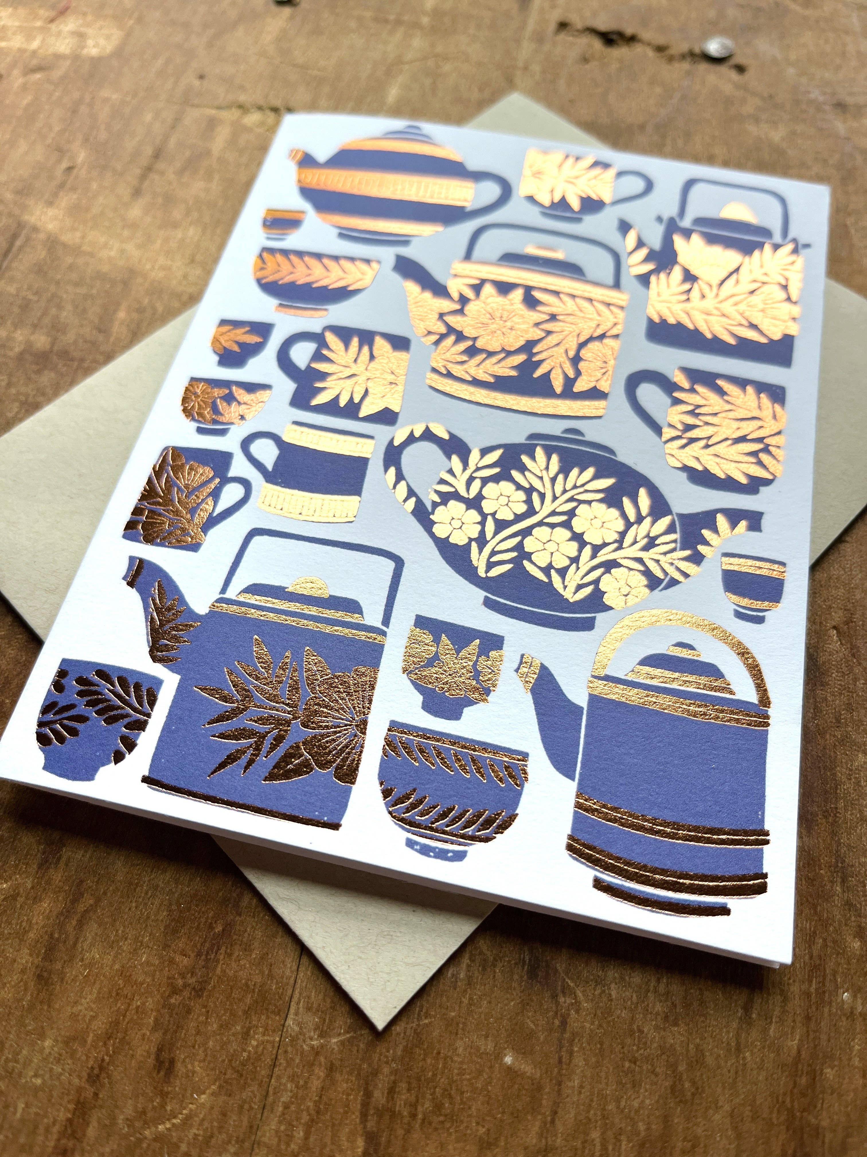 Elegant Teapots Blank Greeting Cards - Handmade Watercolor Design for Tea Lovers, Birthday & Thank You Notes - Perfect for Tea Parties, Bridal Showers & Special Occasions