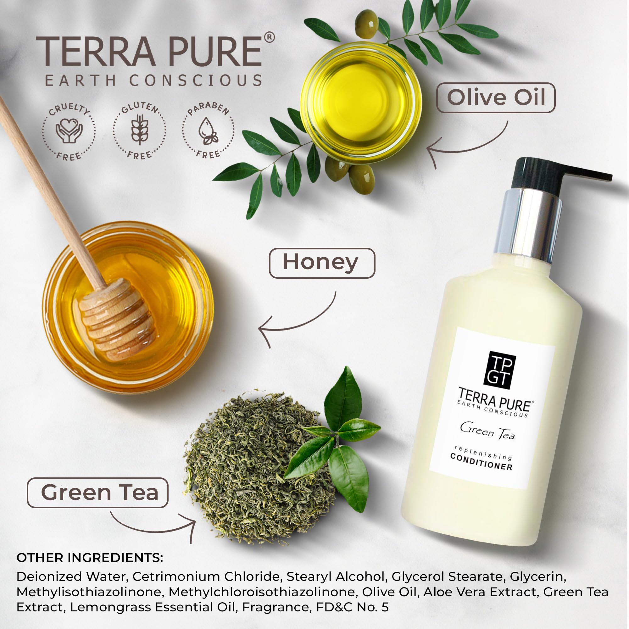 Terra Pure Green Tea Conditioner with Organic Honey & Aloe Vera - 10.14 oz (Pack of 24) | Hydrating & Nourishing Hair Care for Dry, Damaged Hair - Perfect for Salons & Daily Use
