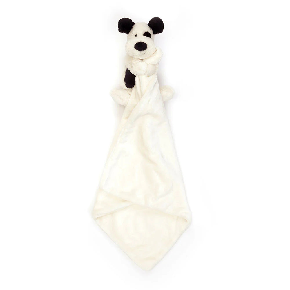 Jellycat Bashful Black & Cream Puppy Soother Stuffed Animal - Soft Plush Dog Toy for Babies & Kids - Perfect for Cuddling, Comfort, and Nursery Decor