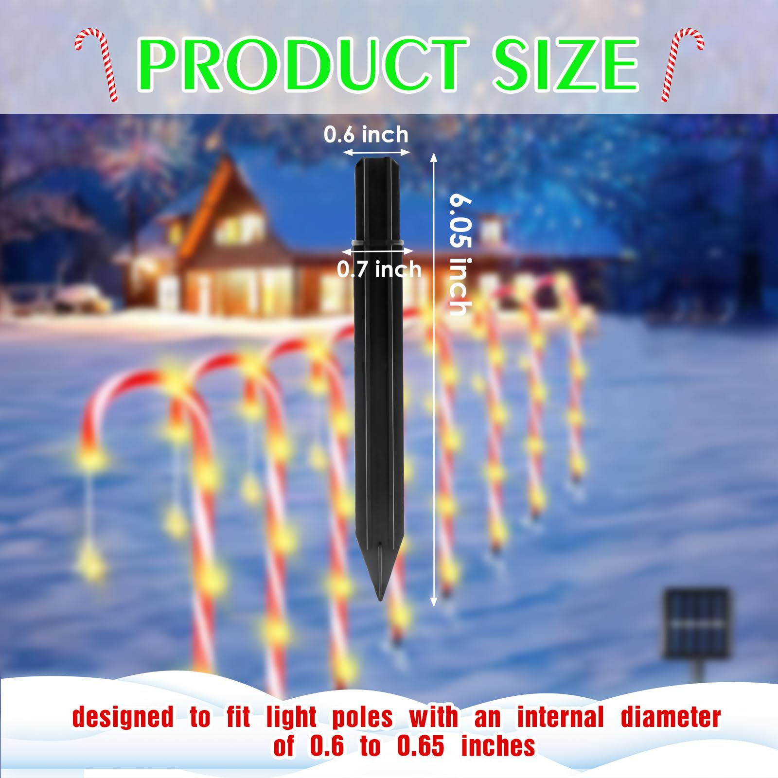 12PCS Christmas Candy Cane Light Replacement Stakes - 0.7 x 6.05 Inch Plastic Pathway Marker Spikes for Outdoor Holiday Decorations, Perfect for Securing Candy Cane Lights in Yards, Walkways and Driveways During Christmas Season