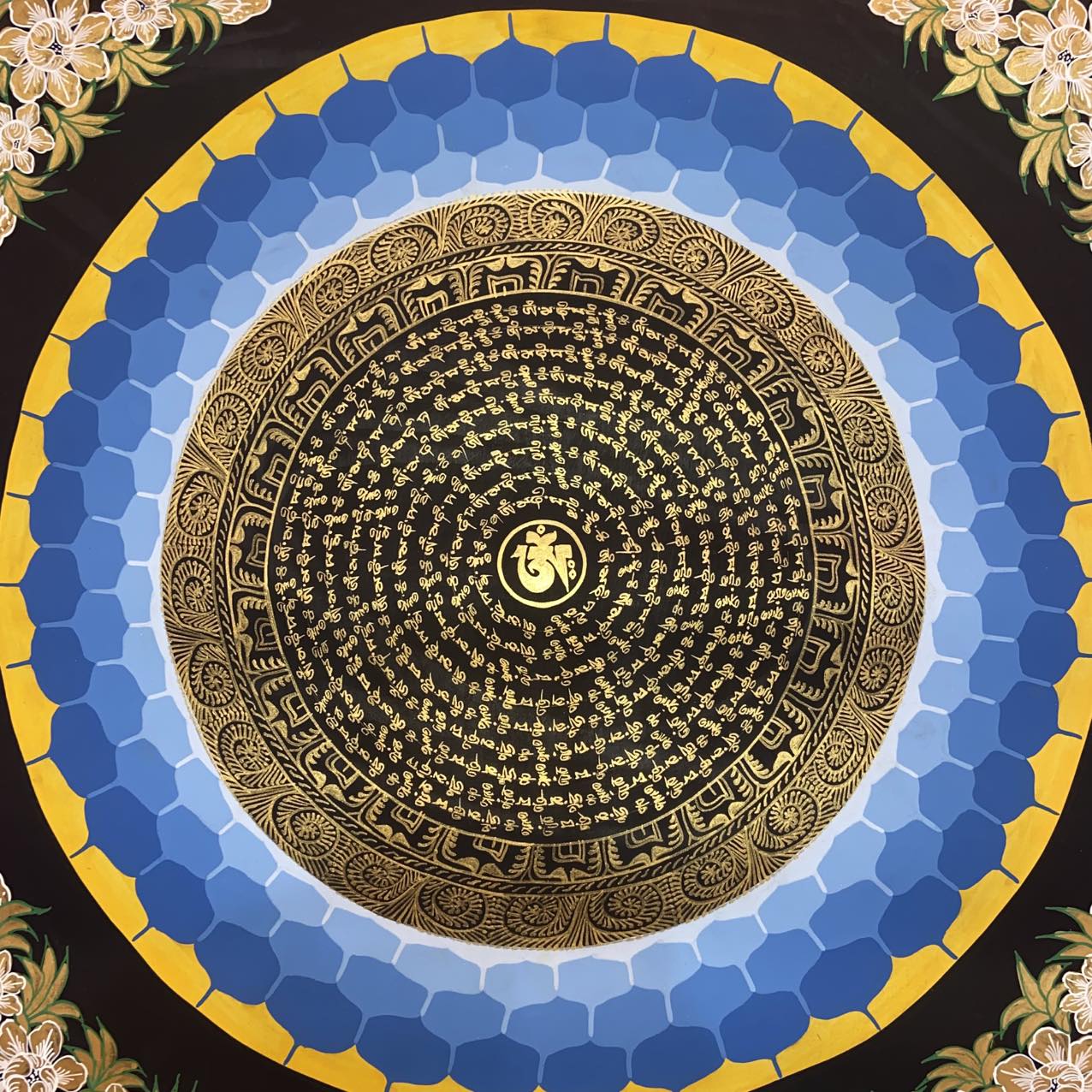 Om Mantra Mandala Thangka Wall Art - Handmade Tibetan Buddhist Spiritual Decor for Meditation & Yoga Room, Home, Office
