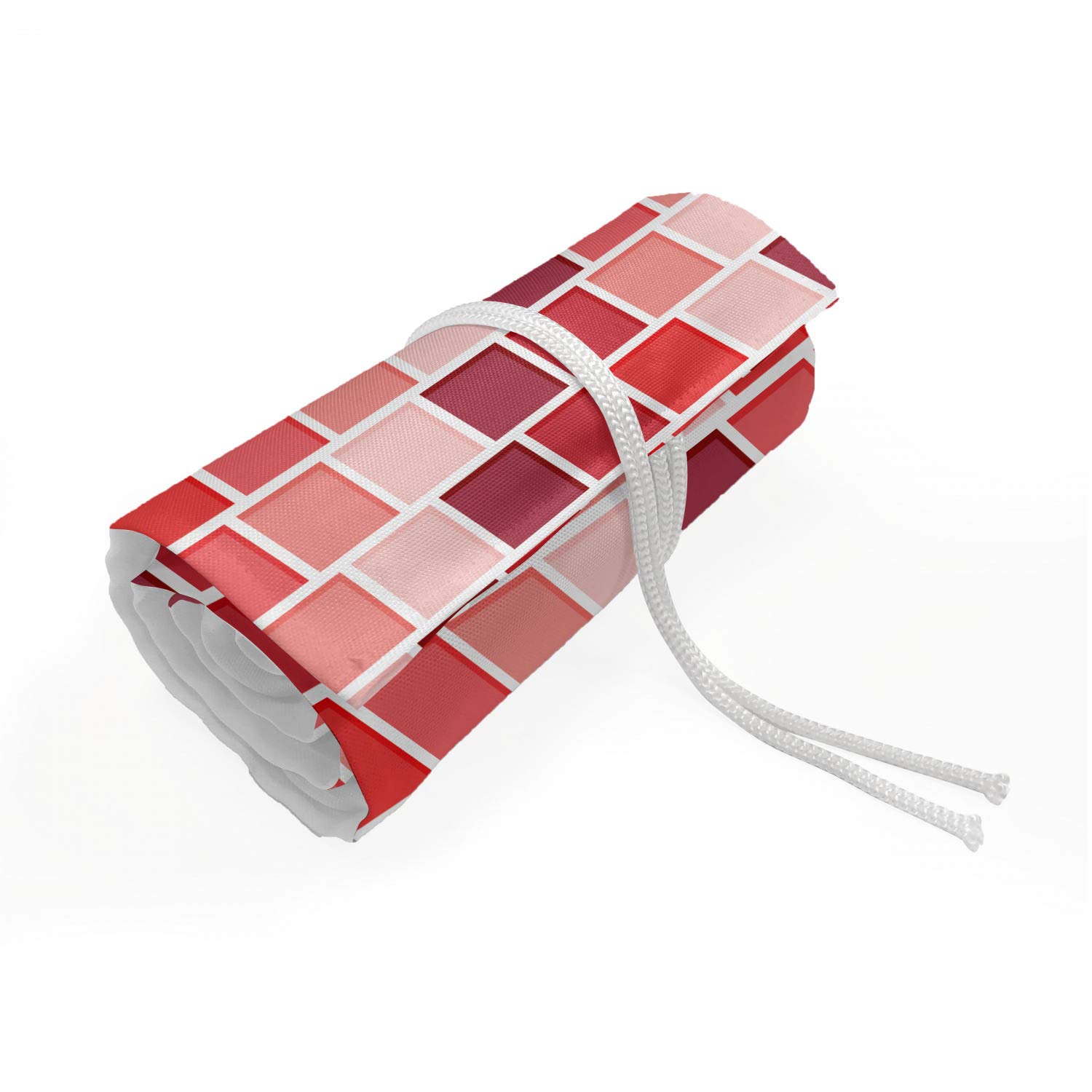 Ambesonne Geometric Roll Up Pencil Holder - 36 Loop Canvas Case for Artists & Students | Tile Rectangle Design with Vertical Lines & Coral Rose Color | Perfect for Drawing, Painting, Office & School Supplies Organization