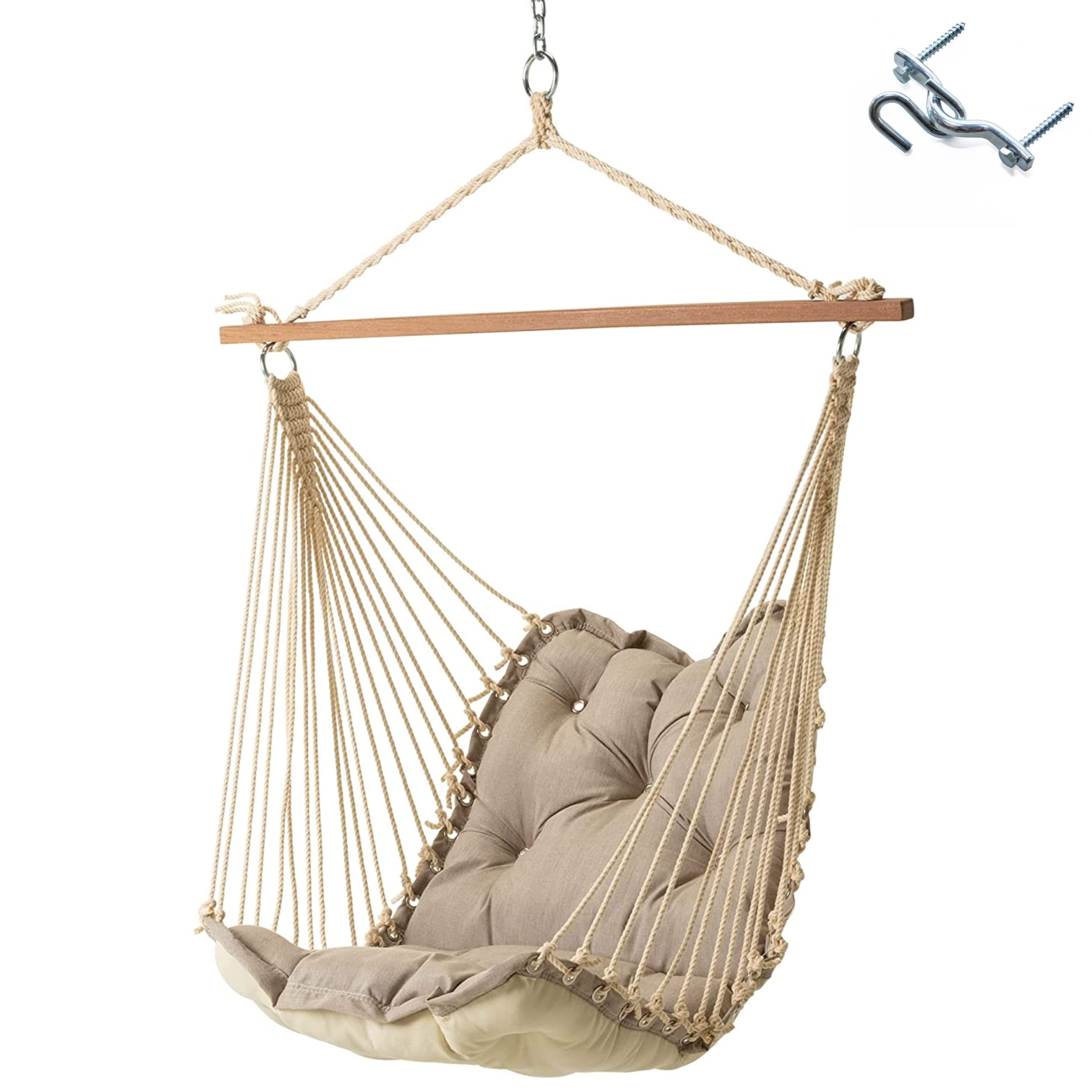 Hatteras Hammocks Cast Ash Sunbrella Tufted Single Swing - 300 LB Weight Capacity - Handcrafted in USA - Indoor & Outdoor Hanging Chair for Patio, Garden, or Backyard Relaxation