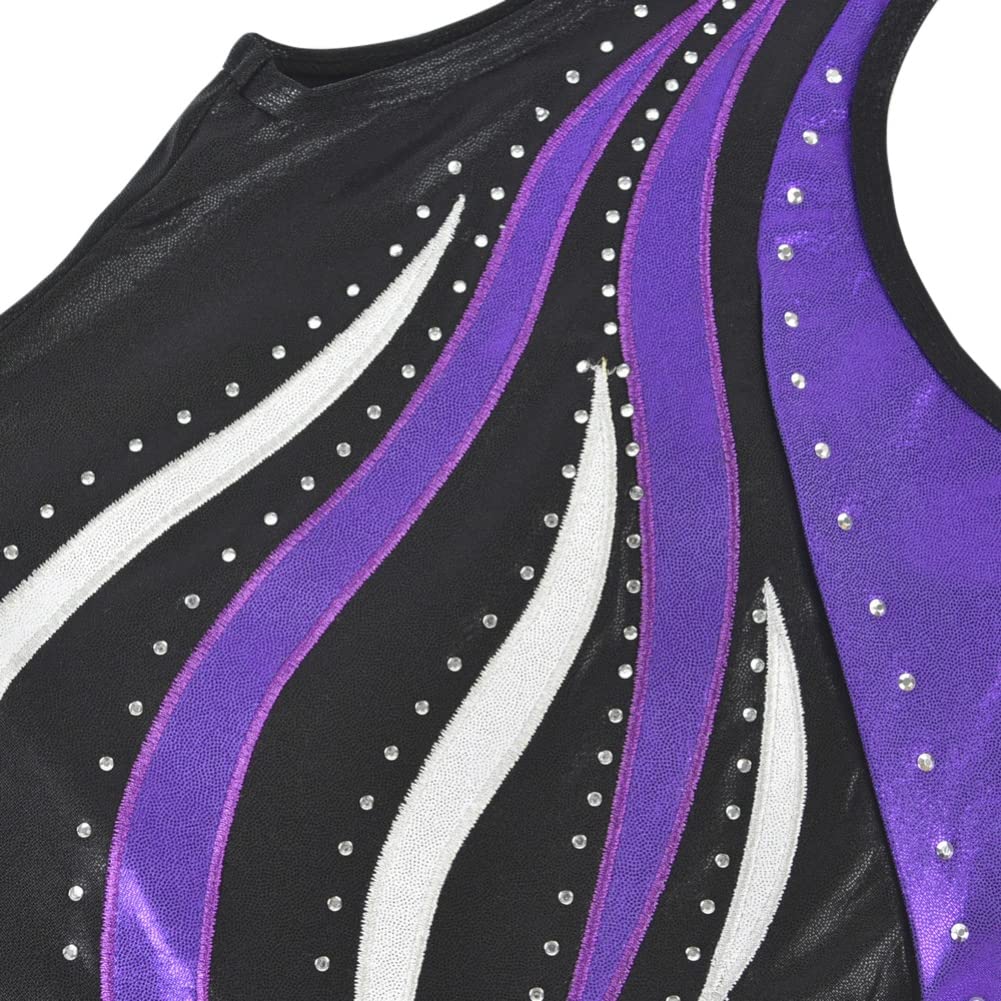 ESHOO Girls Gymnastics Leotard - Sparkling Diamond Embroidered Striped Ballet Leotard for Dance & Performance | Perfect for Gymnastics, Ballet Practice, Recitals & Competitions