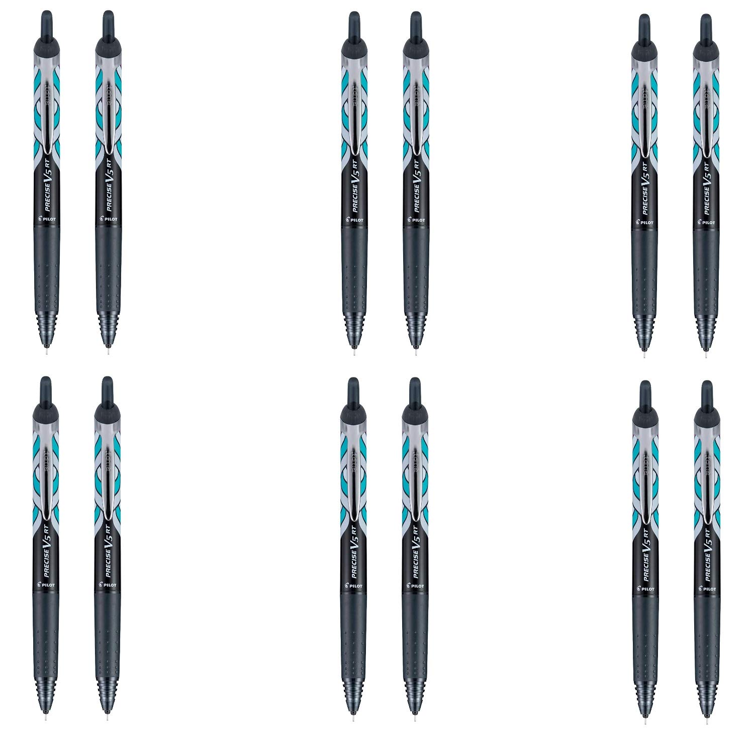 Pilot 41972 0.5mm Black Precise V5 Deco Premium Rolling Ball Retractable Pens - 2 Pack Set for Office, School & Journaling - Smooth Writing Fine Point Pens for Professionals & Students