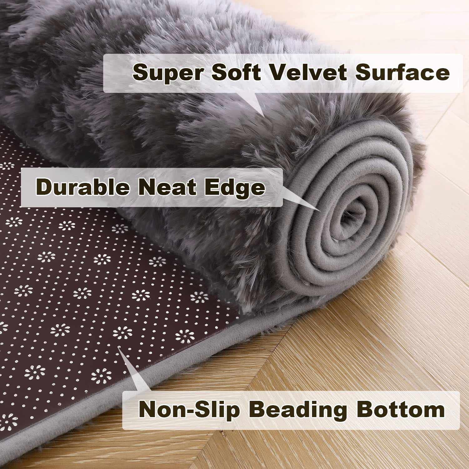 Kinganda Soft Shaggy Area Rugs - Non-Slip Fluffy Large Washable Carpet for Bedroom, Living Room, Nursery & Kids Room (Grey White, 6.5'×8.2'/200×250 cm) - Cozy Home Decor, Perfect for Floor Protection & Comfortable Play Area
