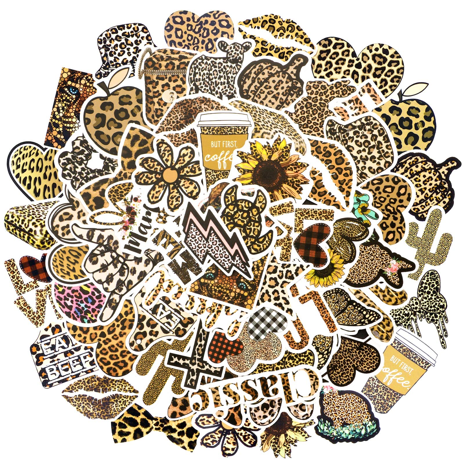 100 Pcs Leopard Print Stickers Pack - Waterproof Vinyl Cheetah Decals for Laptop, Guitar, Water Bottle, Car, Luggage & Phone - Trendy Animal Print Stickers for Women & Girls - Perfect for DIY Crafts, Scrapbooking & Personalizing Accessories