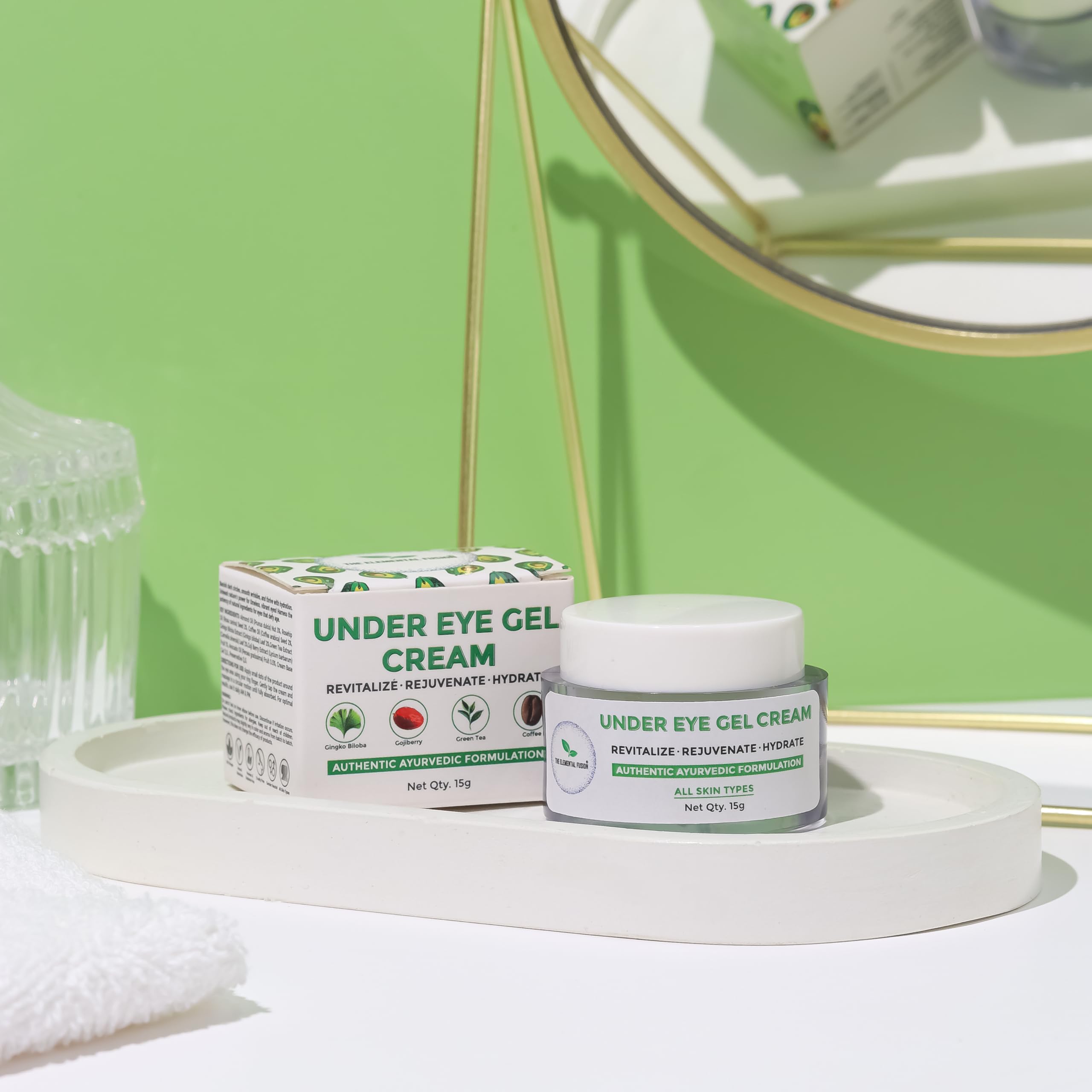 Elemental Fusion Under Eye Gel Cream - Brightening & Revitalizing Eye Treatment for Dark Circles, Wrinkles & Puffiness - Natural Avocado Formula (15g) - Perfect for Morning & Night Skincare Routine, Travel & On-the-Go Use