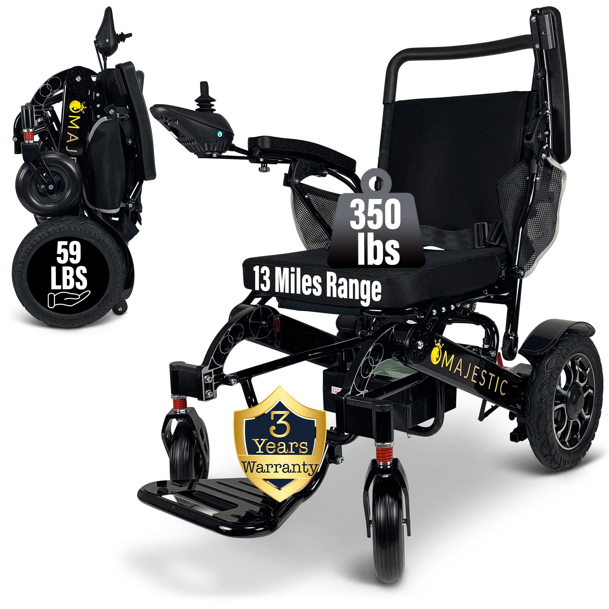 MALISA Electric Wheelchair for Adults - Automatic Folding Power Wheelchair, Lightweight Foldable Motorized Wheelchair with All-Terrain Capability (Black Frame) - Ideal for Indoor Use, Outdoor Travel & Daily Mobility Assistance
