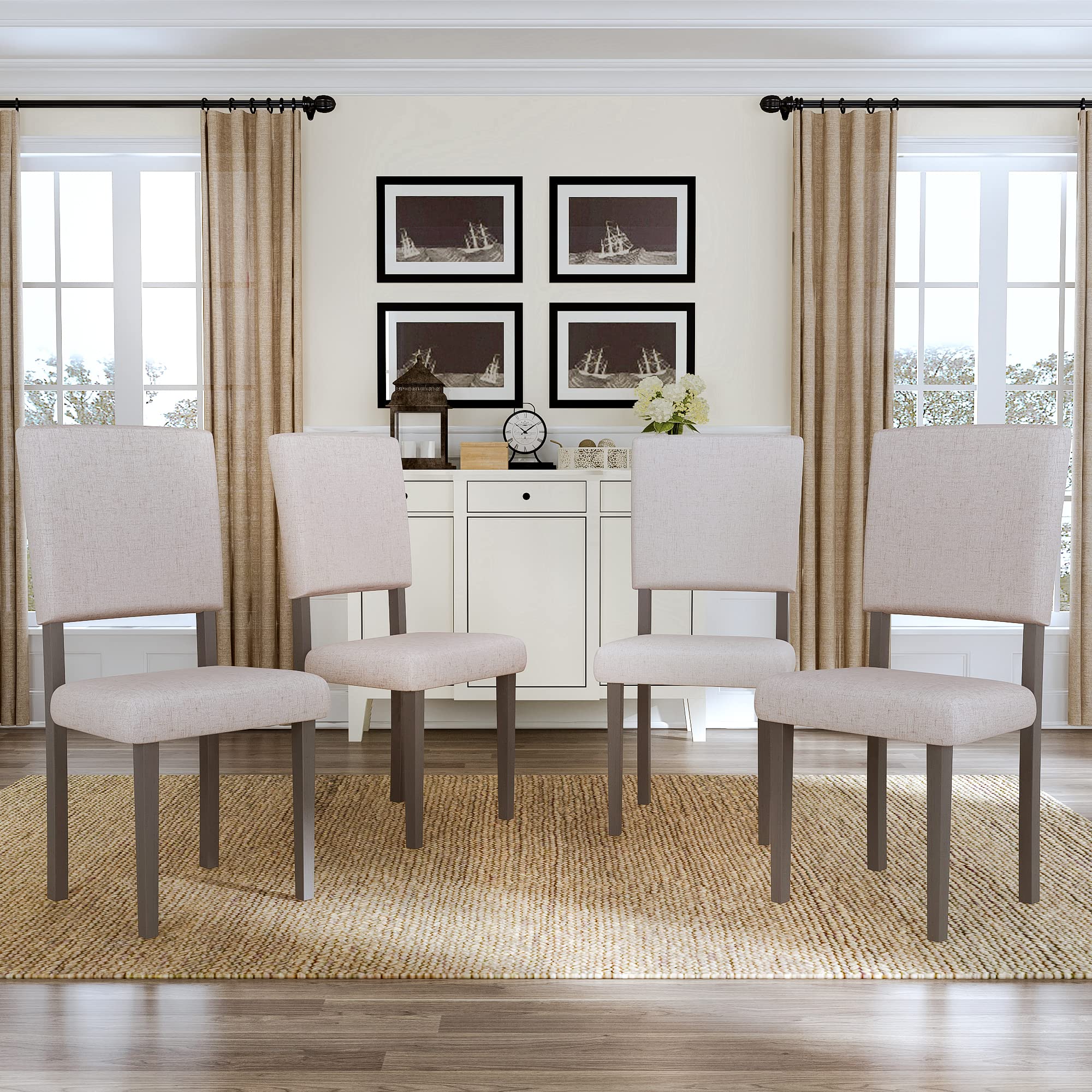 Mid-Century Modern 5-Piece Dining Table Set - Round X-Shape Wood Kitchen Table with 4 Upholstered Chairs, Compact Size for Small Spaces (18.2