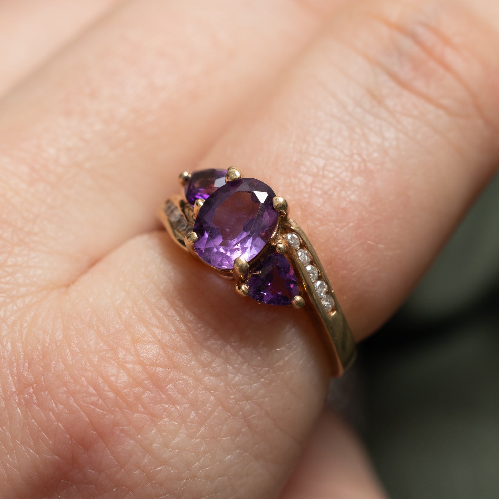 1.40ctw Three Stone Amethyst & Diamond Bypass Ring with 0.1ctw Diamonds | Size 6.25 | Elegant Purple Gemstone Jewelry for Women | Perfect for Engagement, Anniversary & Special Occasions