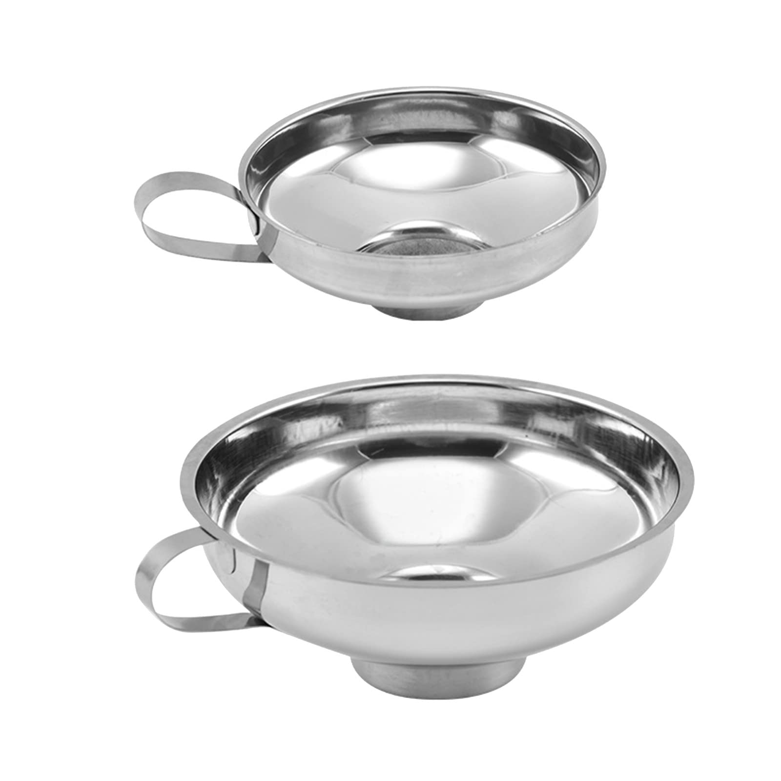 2PC Stainless Steel Canning Funnel Set - Wide & Regular Mouth Jar Funnel with Handle - Food Grade Metal Jam Funnel (Large + Small, Silver) for Home Canning, Preserving, and DIY Jam Making