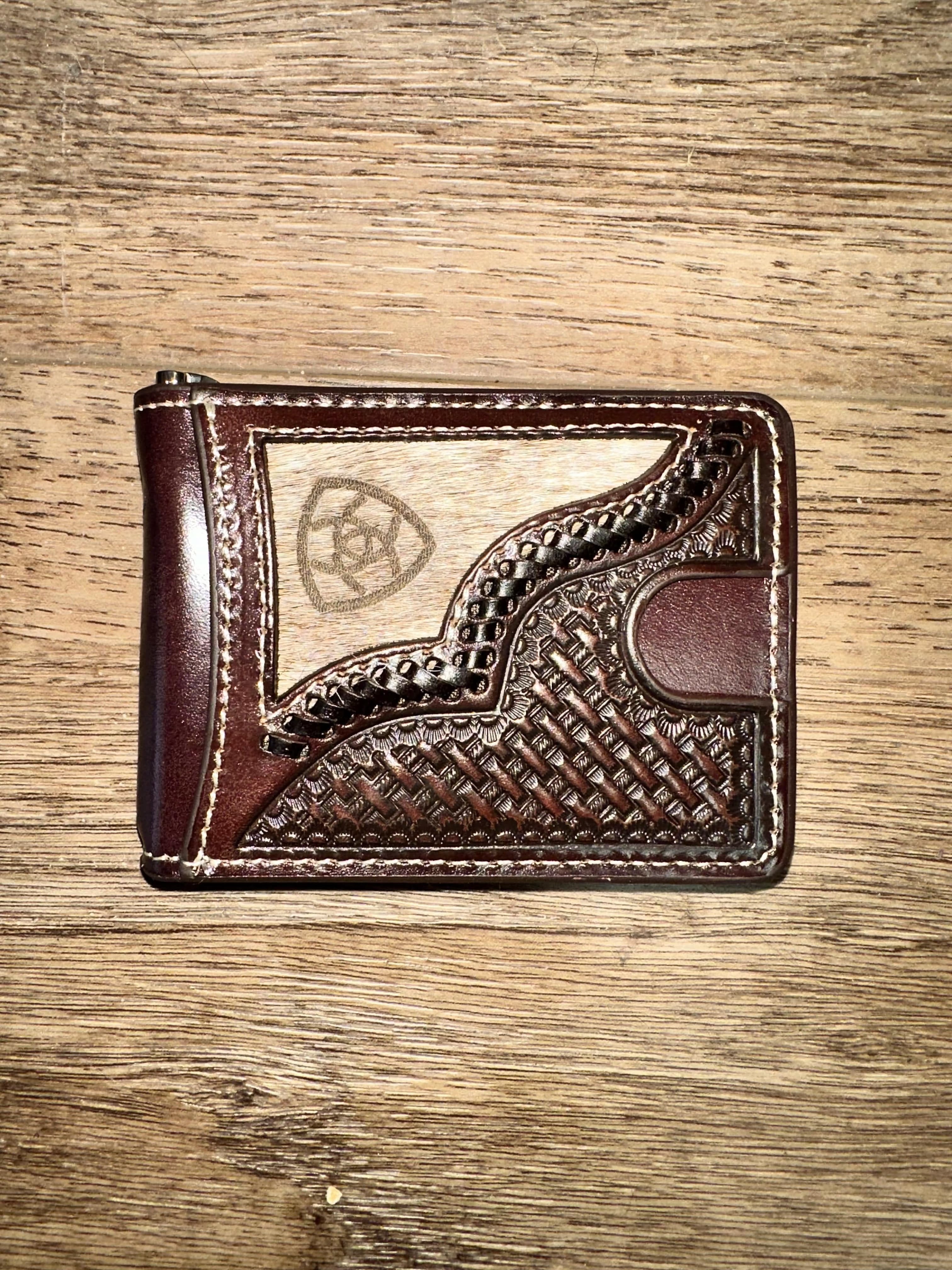 Ariat Genuine Calf Hair Basketweave Leather Wallet for Men - Stylish Bifold Design with RFID Protection - Perfect for Everyday Carry, Travel & Gifts