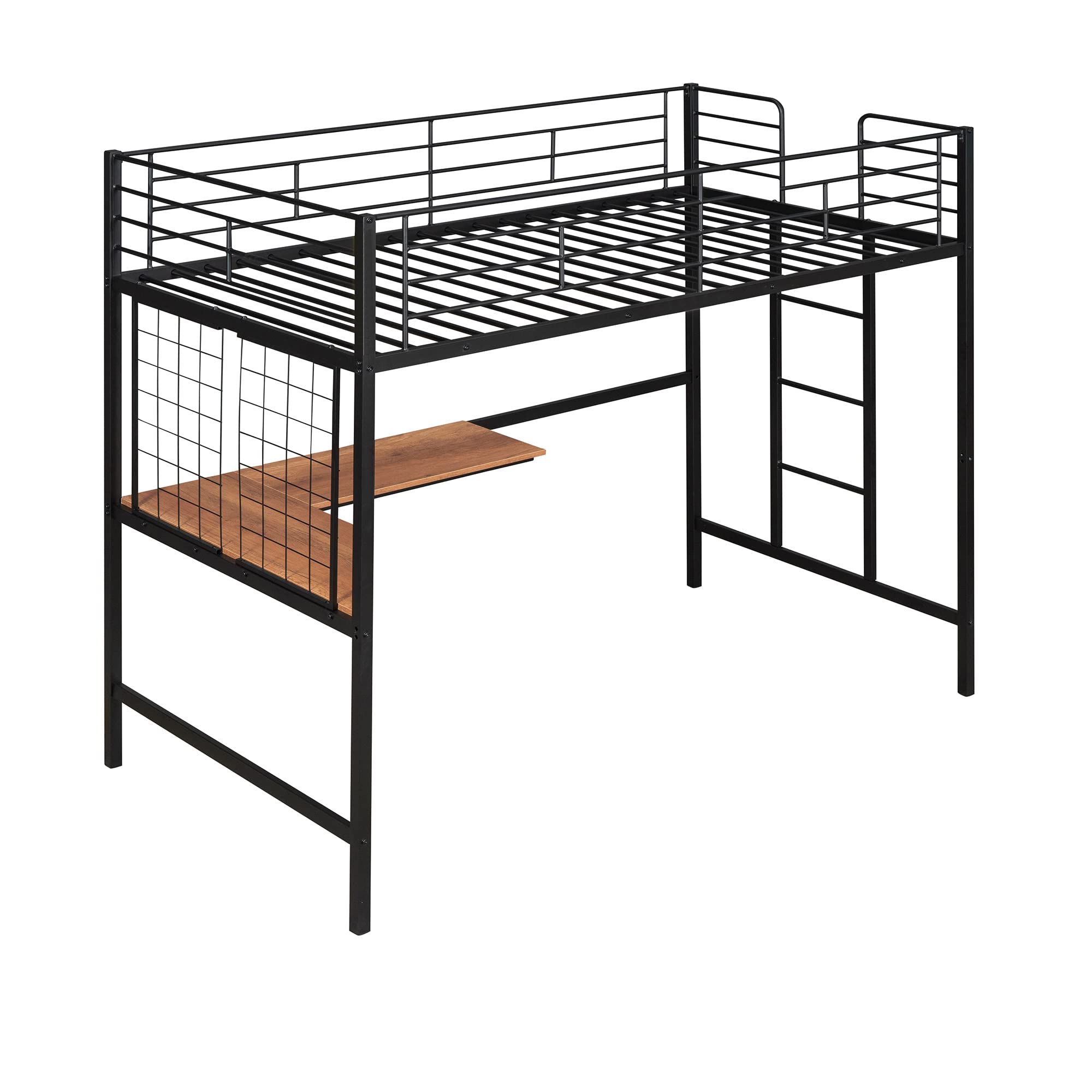 Twin Metal Loft Bed with Study Desk & Storage - Space-Saving Bunk Bed for Kids & Teens - Black Sturdy Metal Frame for Bedroom, Dorm Room or Small Spaces