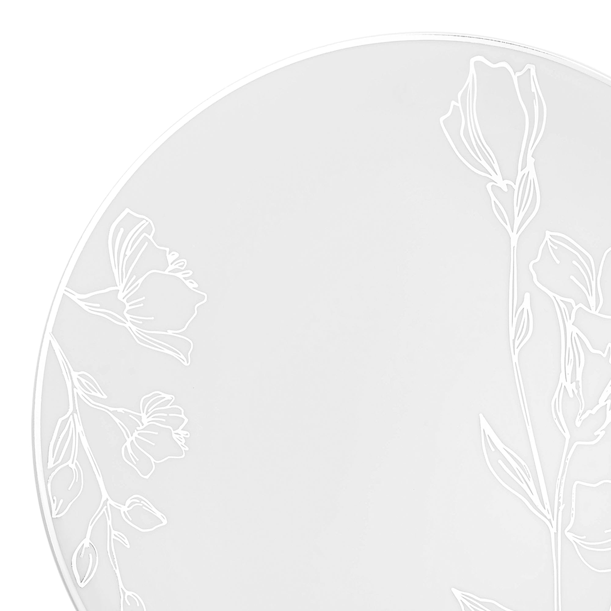Smarty Had A Party Disposable Plastic Plates - Vintage Floral Design Heavy Duty Dinnerware Sets for Wedding, Birthday Party, Picnic & Outdoor Events (White with Silver Trim, 10.25