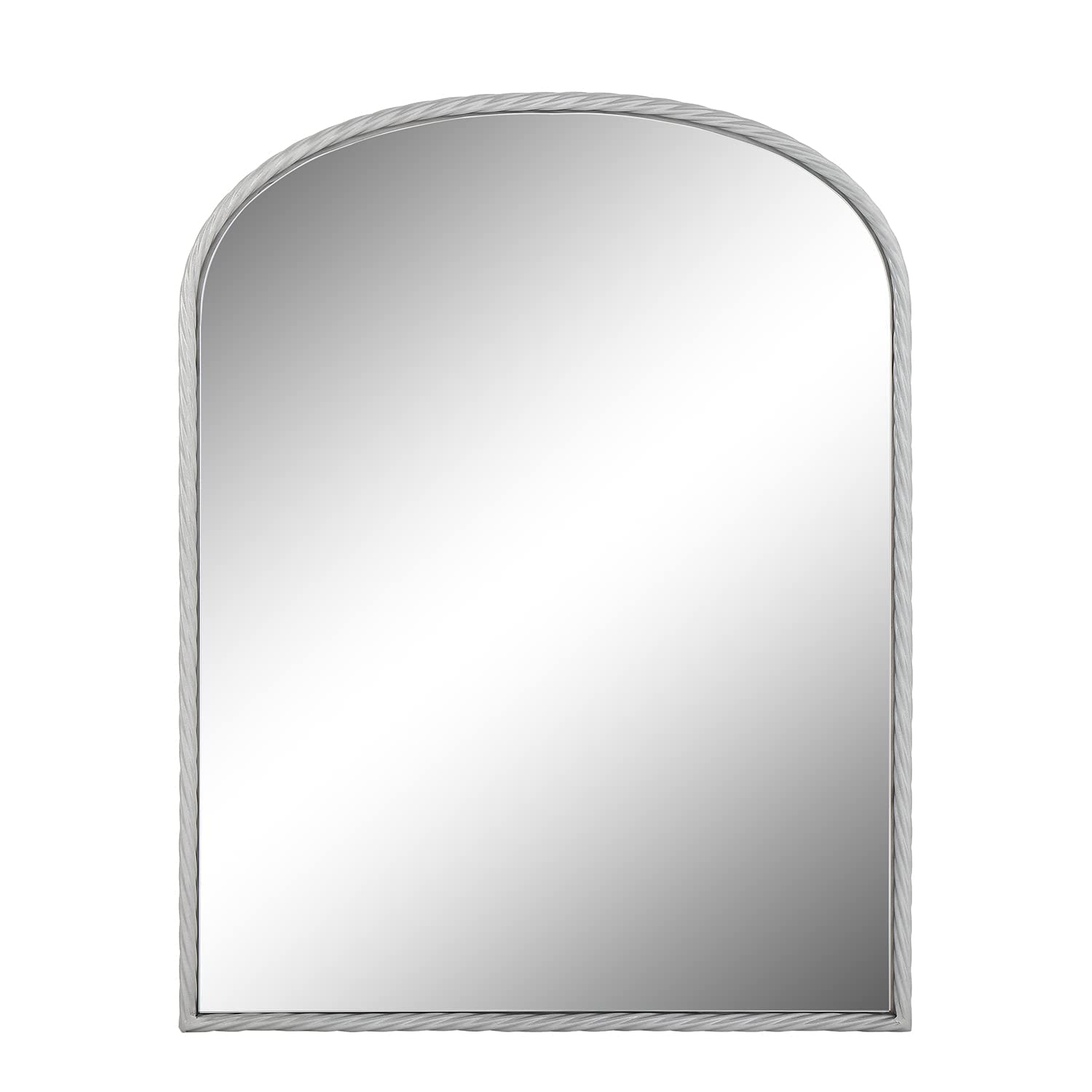 24x31 Inch Arch Mirror with Twisted Metal Frame - Silver Wall Mirror for Bedroom, Bathroom & Entryway Decor