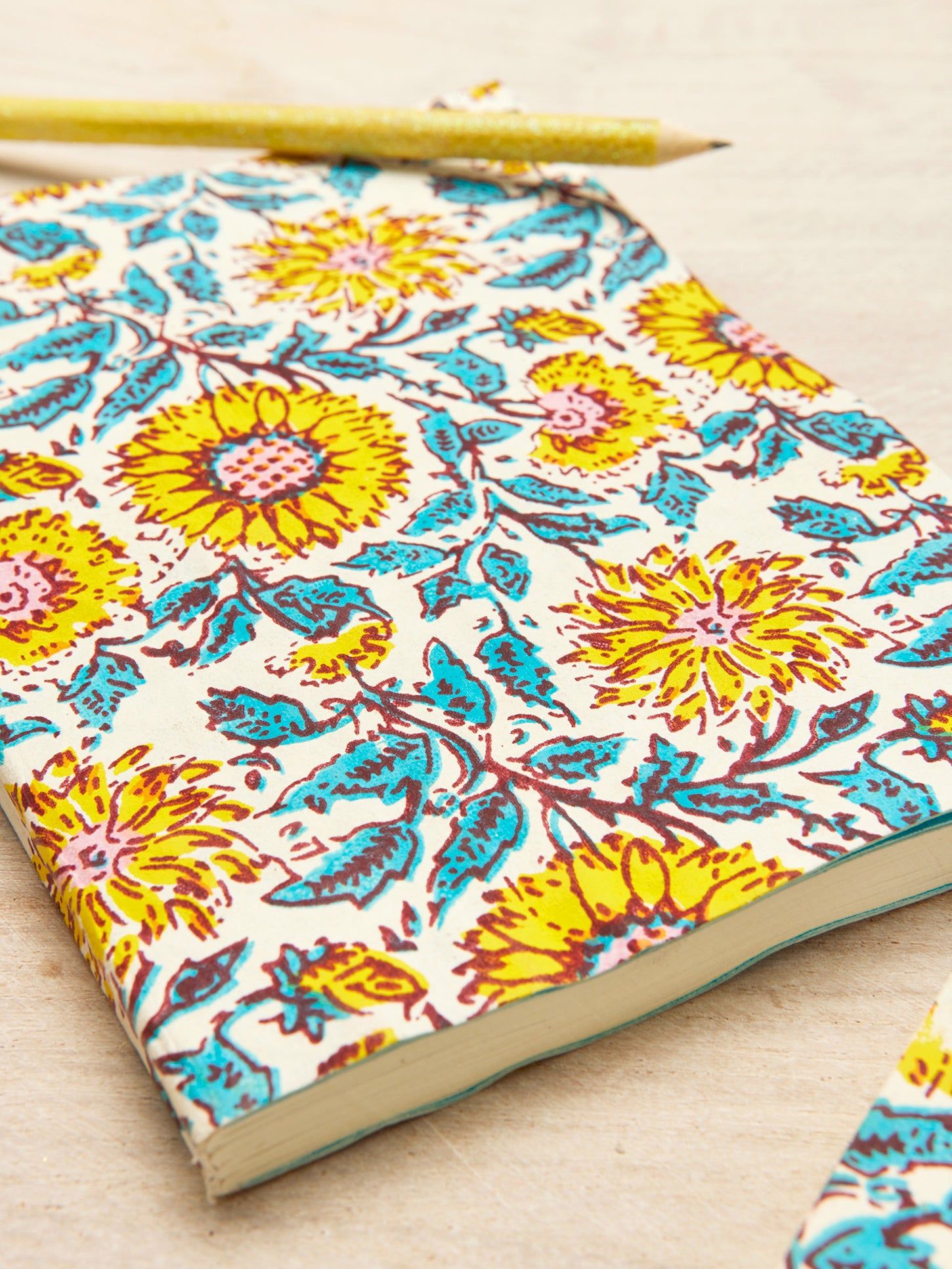 Namaste Block Print Notebook - Sunflower Design | Handmade Journal for Writing, Sketching & Gift Giving | Perfect for Yoga, Meditation & Travel