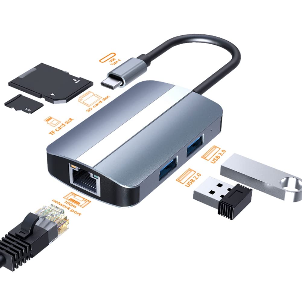 ROTEMADEGG USB C Hub 6-in-1 Adapter with USB 3.0/2.0 Ports, RJ45 Ethernet, TF Card Reader for MacBook Pro/Air, Dell, HP Laptops - Perfect for Home Office, Remote Work & Travel