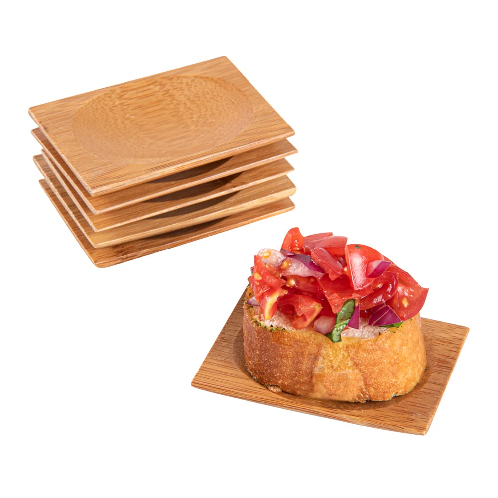 Premium 3 Inch Disposable Bamboo Plates - 100-Pack Eco-Friendly Rectangle & Round Indent Tableware for Parties, Catering & Events | Natural Bamboo Appetizer Plates for Weddings, Picnics & Restaurants