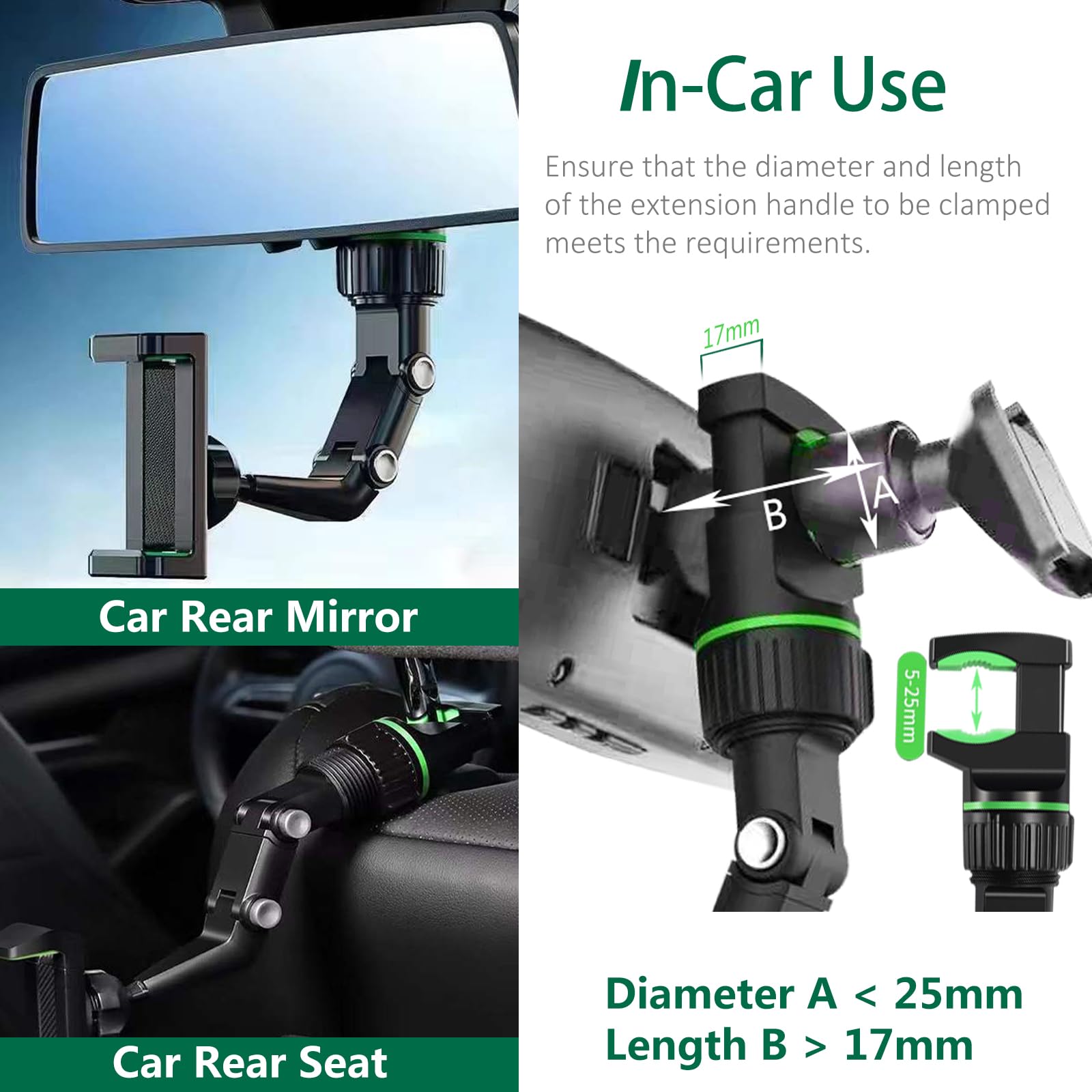 360° Rotating Universal Car Phone Mount Holder - Rearview Mirror Phone & GPS Holder for All Smartphones - Perfect for Hands-Free Navigation, Rideshare Driving & Road Trips