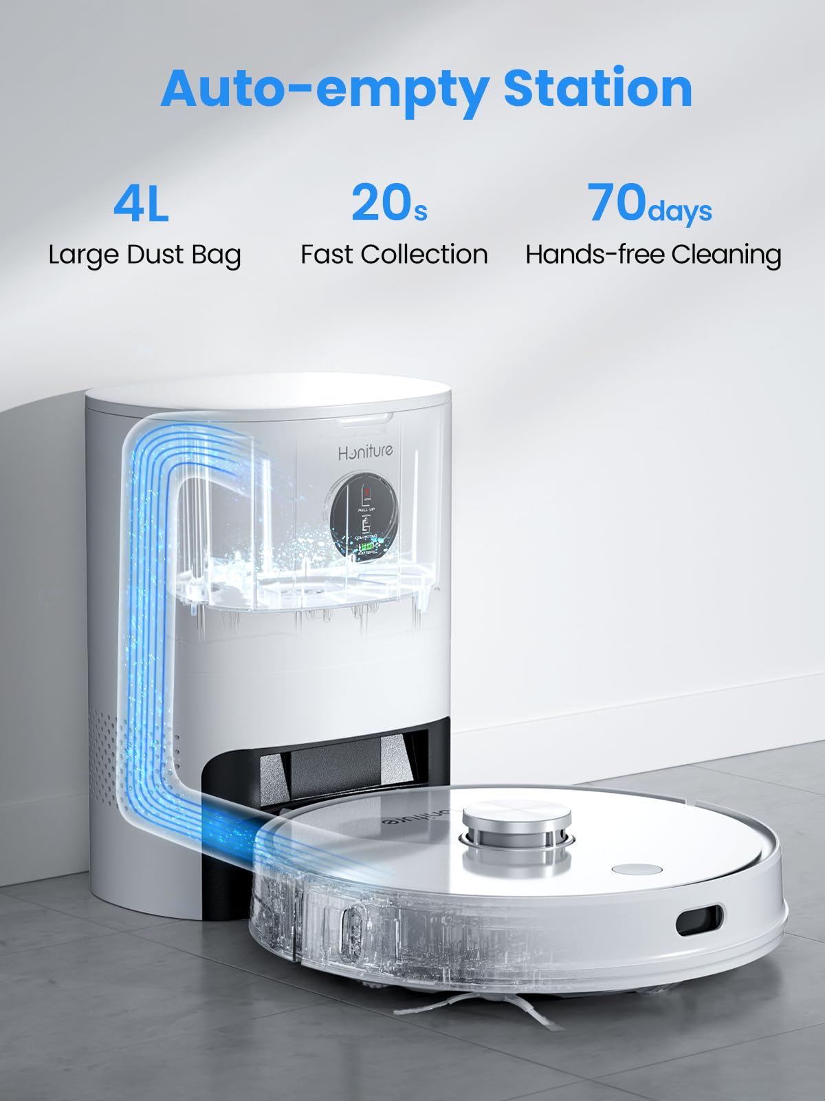 HONITURE Q6 Pro Robot Vacuum and Mop Combo with Self-Emptying Base, 4000Pa Suction, Laser Navigation & Smart Mapping, 250 Min Runtime, App Control - Perfect for Pet Hair, Hardwood Floors & Large Homes