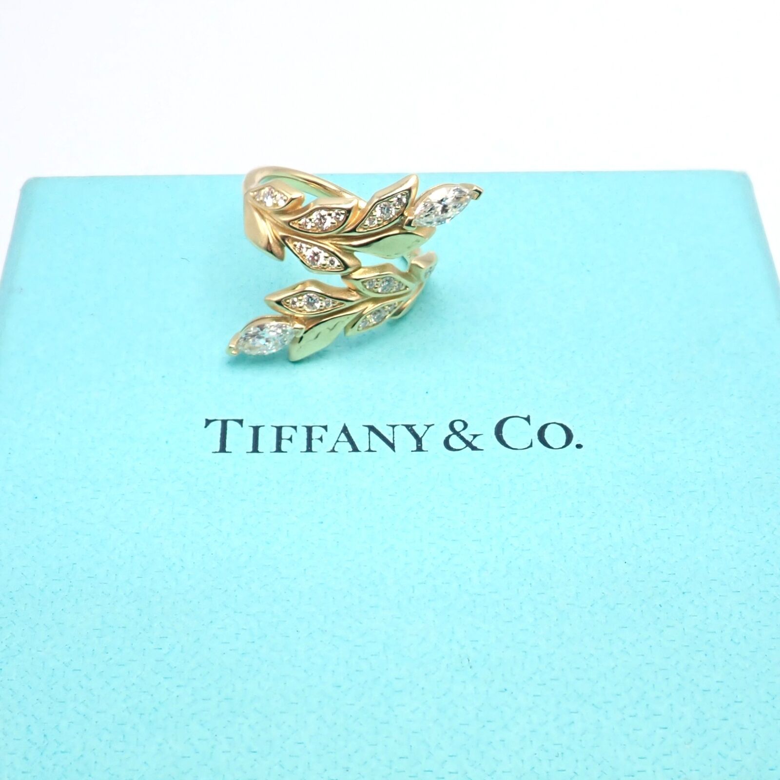 Authentic Tiffany & Co 18K Yellow Gold Diamond Victoria Vine Bypass Ring - Elegant Wedding Band, Anniversary Gift & Luxury Jewelry for Women
