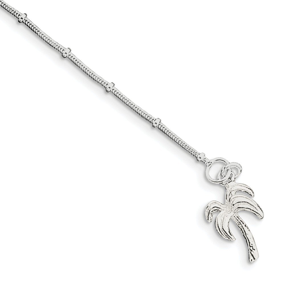 9 Inch Sterling Silver Palm Tree Dangle Charm Anklet - Elegant Beach Jewelry for Women, Perfect for Vacations, Summer Parties & Boho Fashion