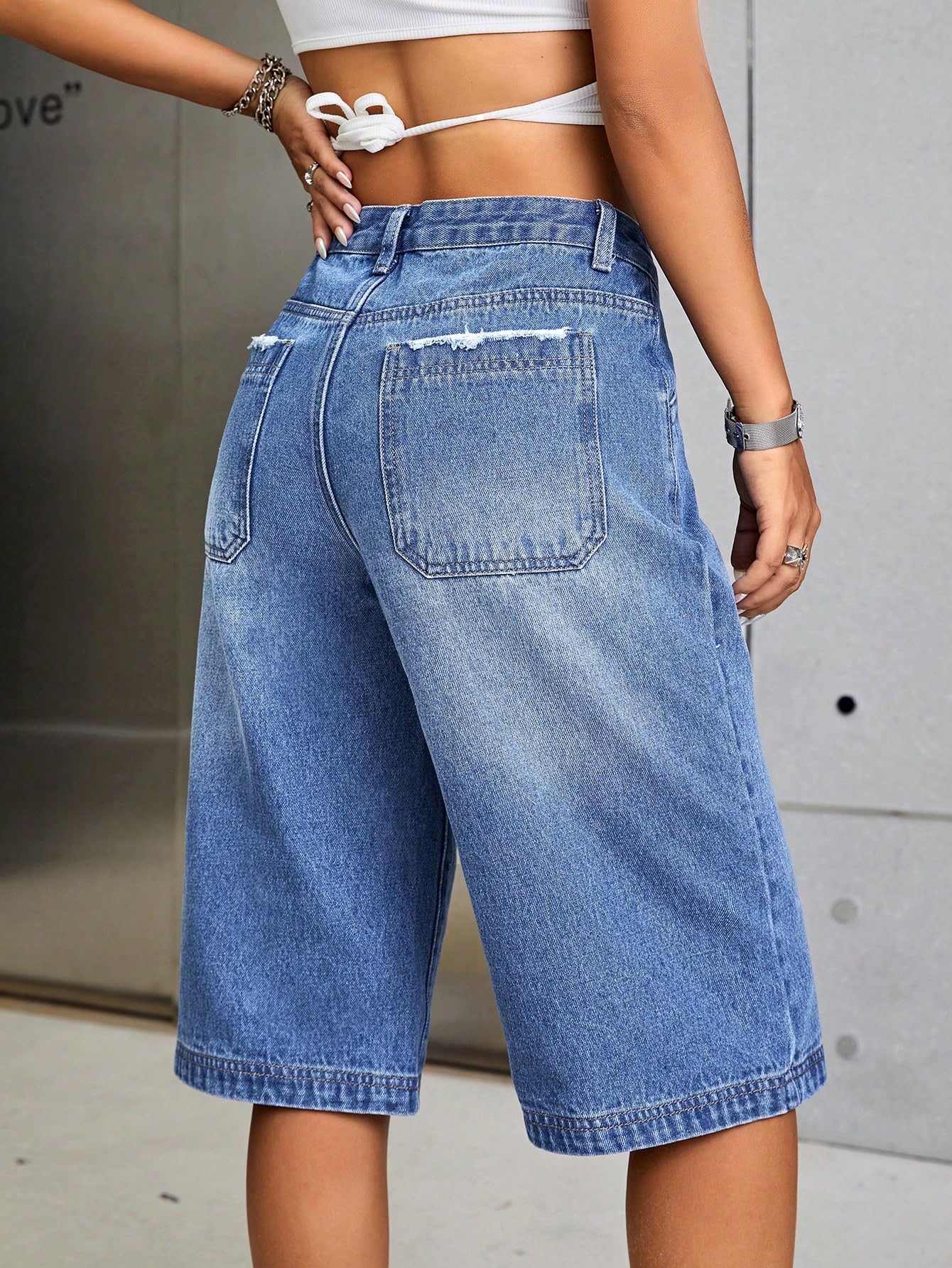 Milumia Women's Loose Low Waist Denim Wide Leg Bermuda Shorts - Comfortable Casual Summer Jeans for Streetwear & Vacation Outfits