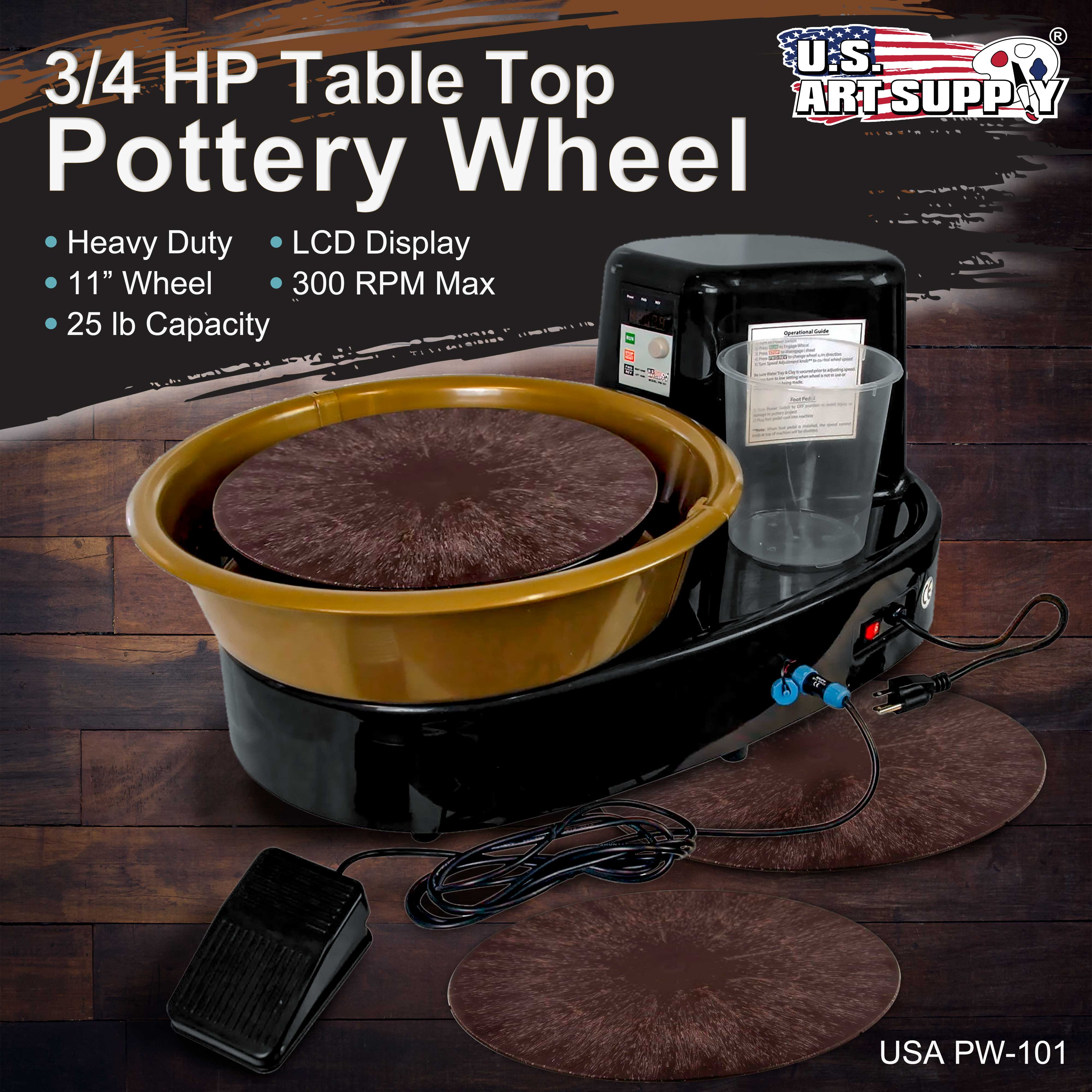 3/4 HP Electric Pottery Wheel with LCD Speed Display & Foot Pedal - 11 Bat Included, Reversible Spin for Ceramics, Clay, Pottery Making - Perfect for Artists, Hobbyists & Classrooms (Create Bowls, Cups & More)