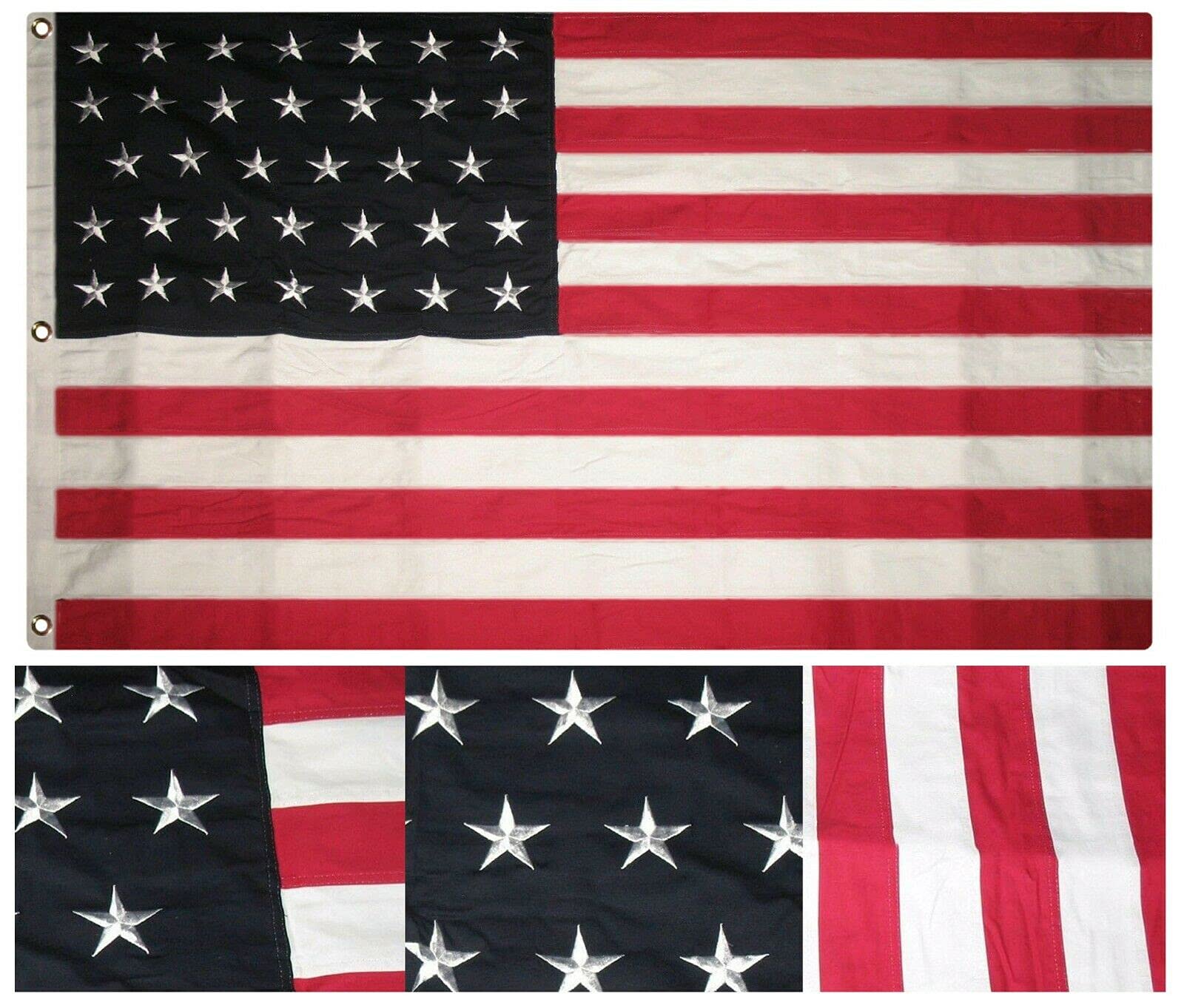 34 Star American Flag 3x5 ft - Embroidered Sewn Cotton Blend - PIÑATAS OLE Flags, Banners & Signs with 3 Clips - Perfect for Patriotic Decor, Historical Displays & Outdoor Events (sdvb-1-d-14225)