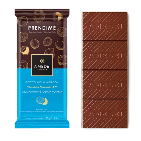 Amedei Prendimé Premium Milk Chocolate with Hazelnuts - 150g Gourmet Italian Chocolate Bar for Gifts, Desserts & Special Occasions