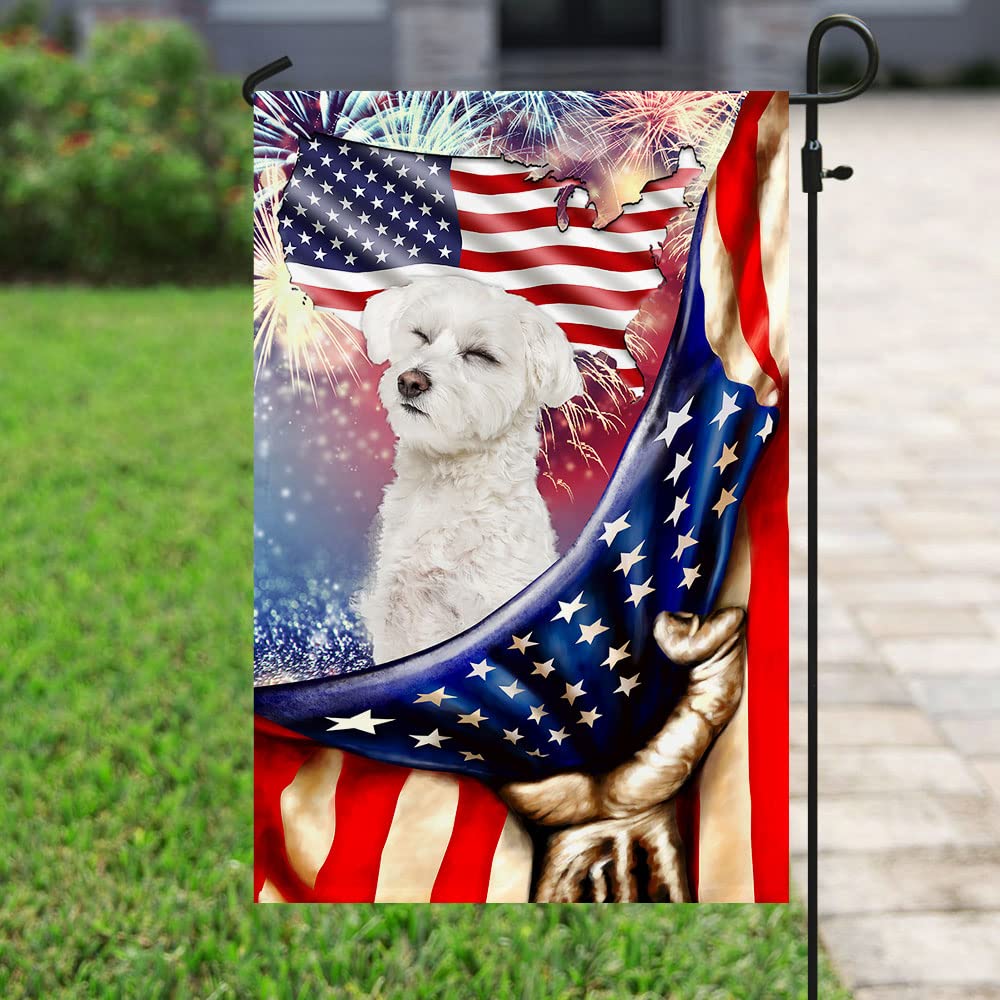 American Flag - Patriotic Curly Maltese Independence Day Outdoor Flag for Yard, House & Home Decor | Perfect for 4th of July, Memorial Day & Backyard Parties