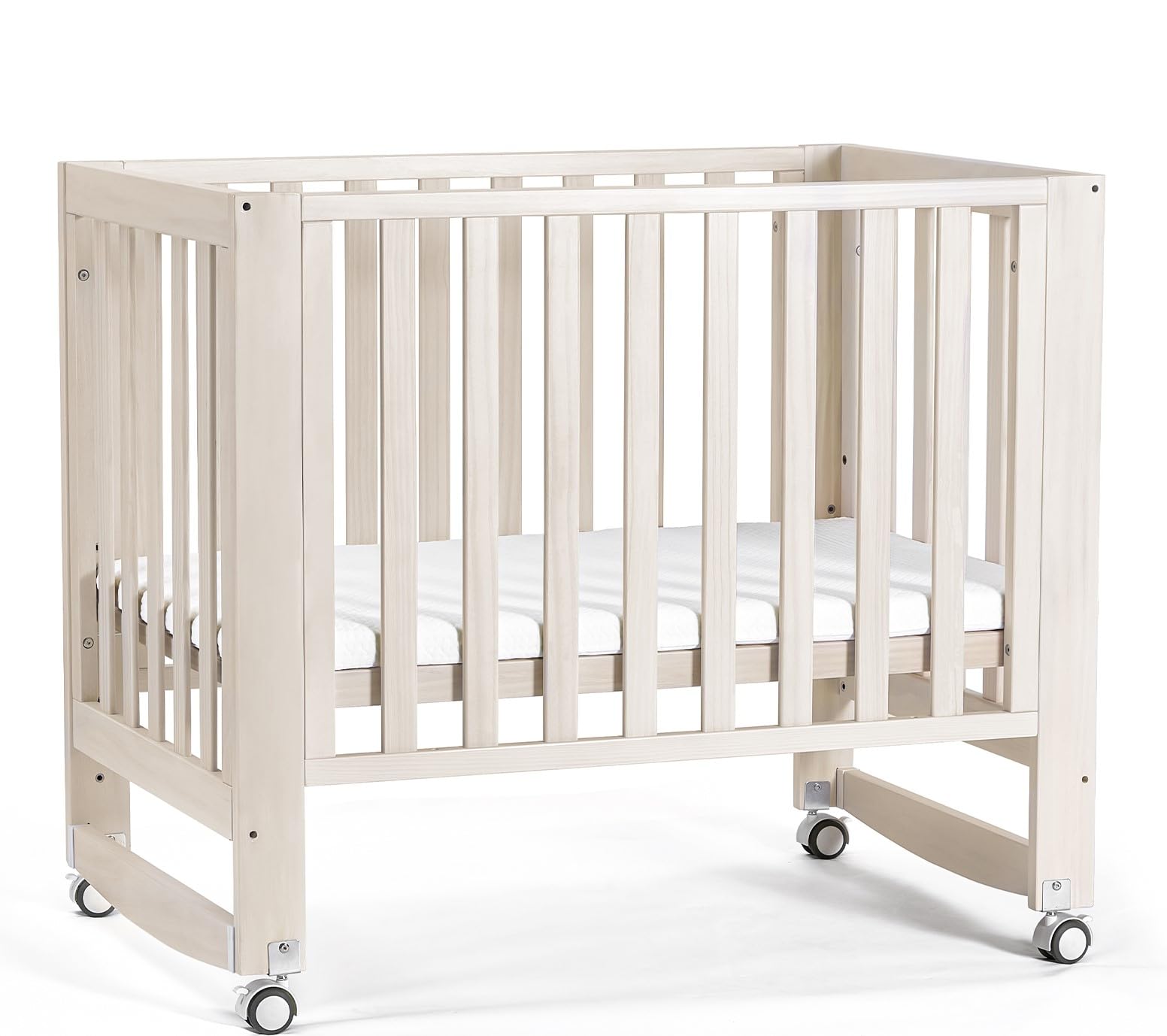 EvoNest 6-in-1 Convertible Baby Crib with Wheels | 100% New Zealand Pinewood Mini Crib | 4 Adjustable Mattress Heights | Washable Natural Finish | Perfect for Nursery, Small Spaces & Growing Babies