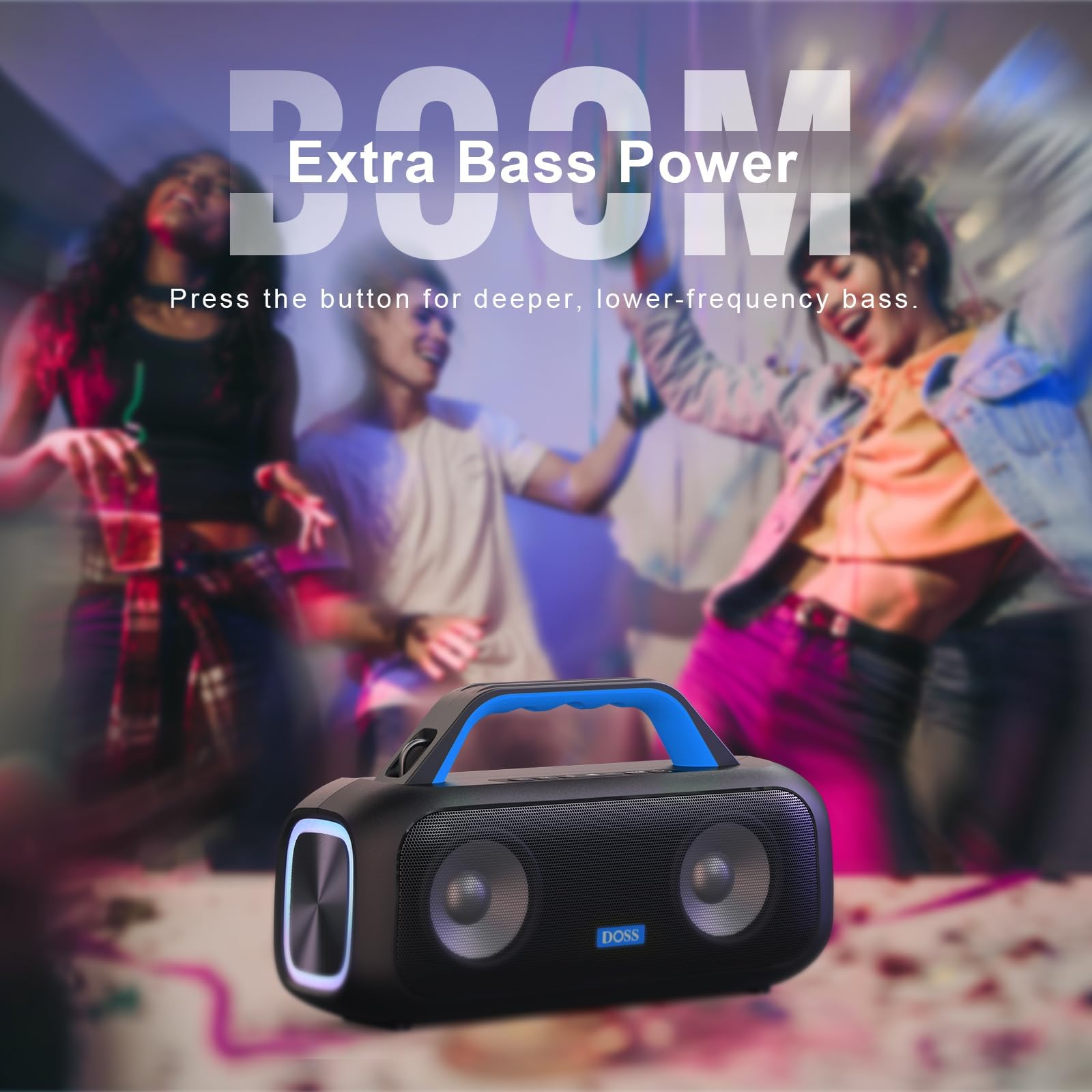 DOSS Extreme Boom S Bluetooth Speaker - 60W Wireless Portable Speaker with Stereo Sound, Rich Bass, IPX6 Waterproof, 25H Playtime, TWS & LED Lights - Perfect for Camping, Beach, Pool Parties, Hiking & Outdoor Adventures (Green)